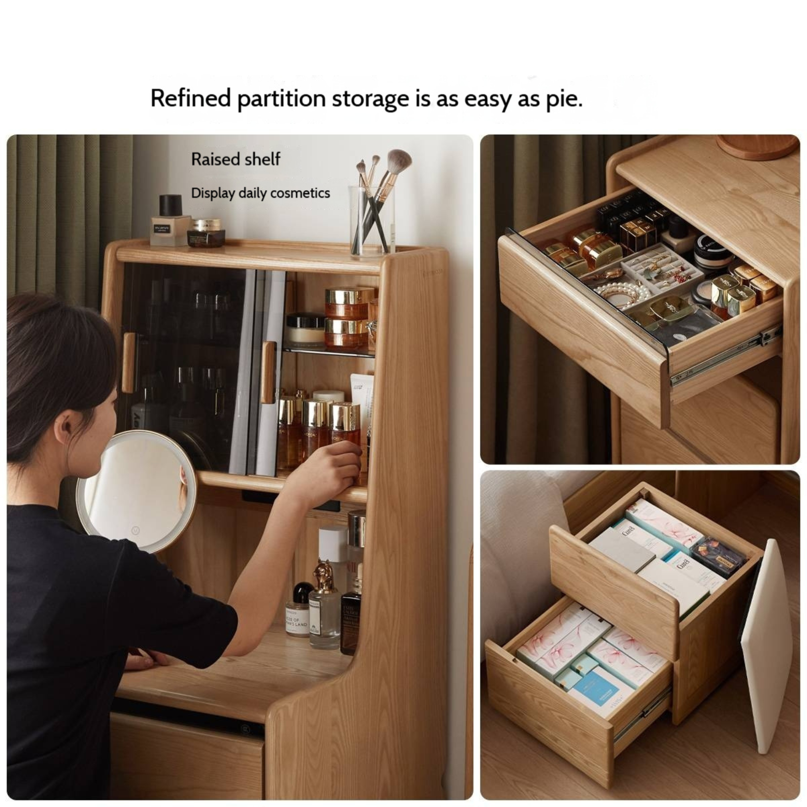 Ash Solid Wood Original Wood Style Multifunctional Vanity Table