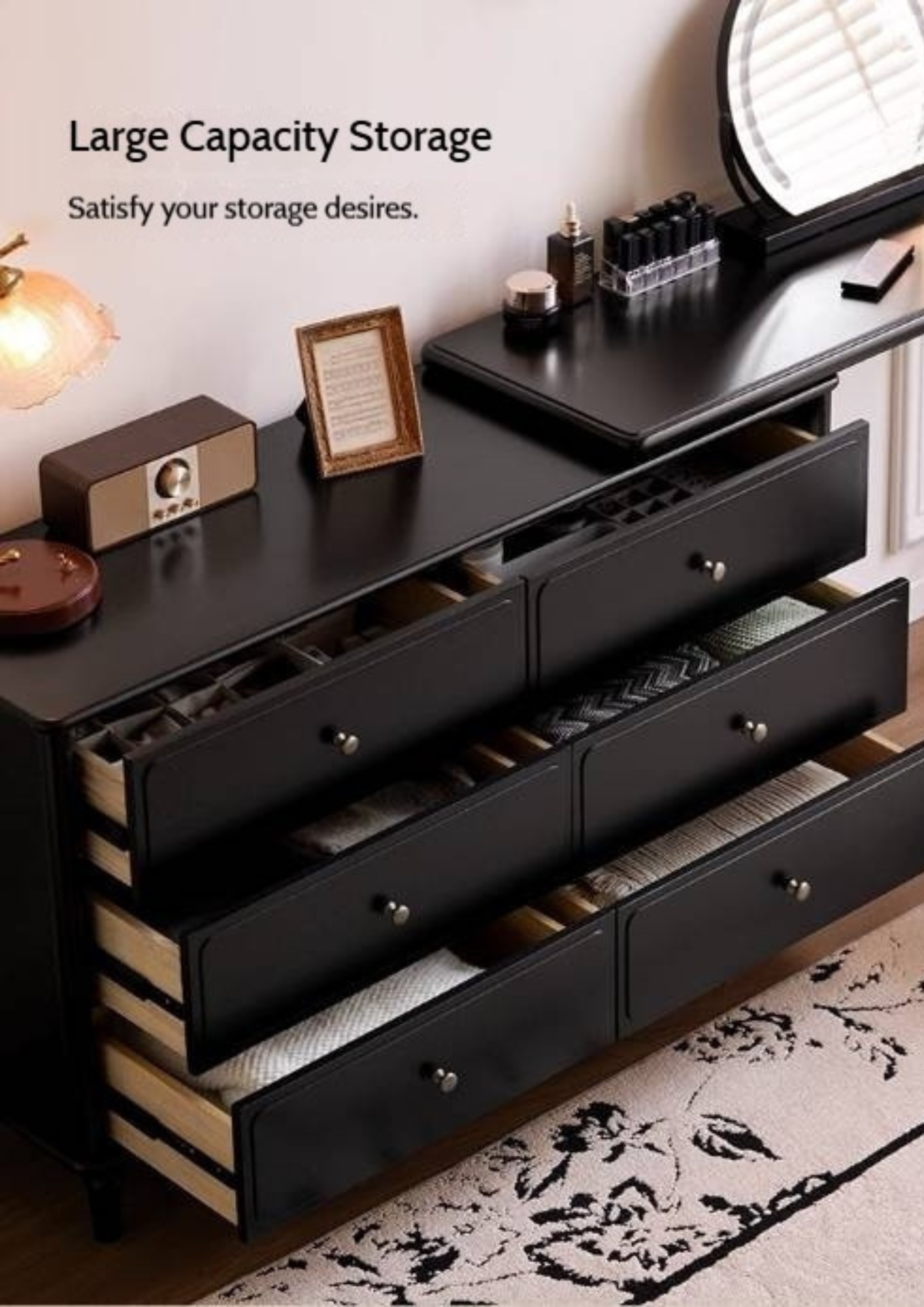 Solid Rubberwood French Retro Makeup Table