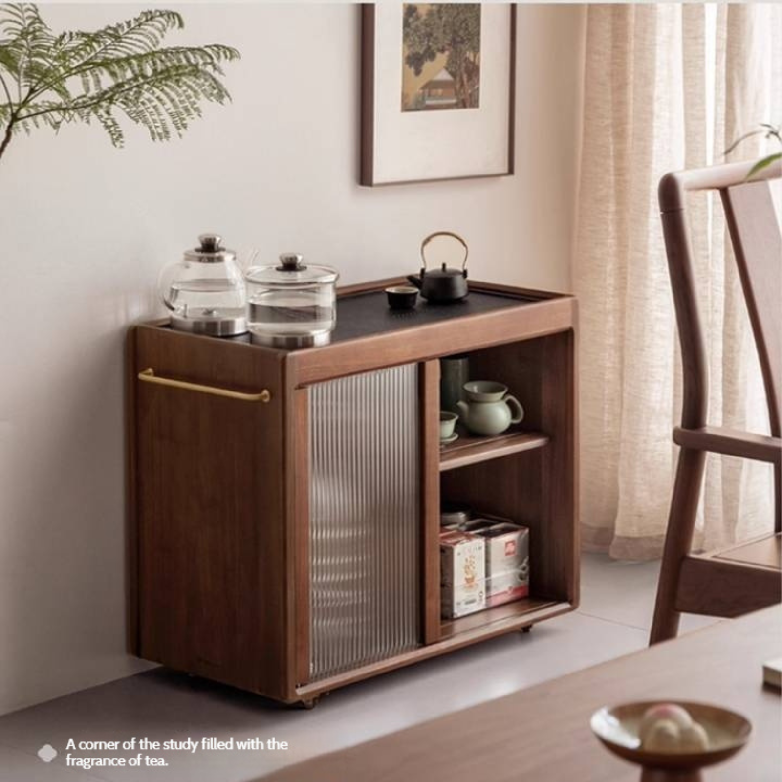Black Walnut Solid Wood Tea Bar Integrated Side Cabinet