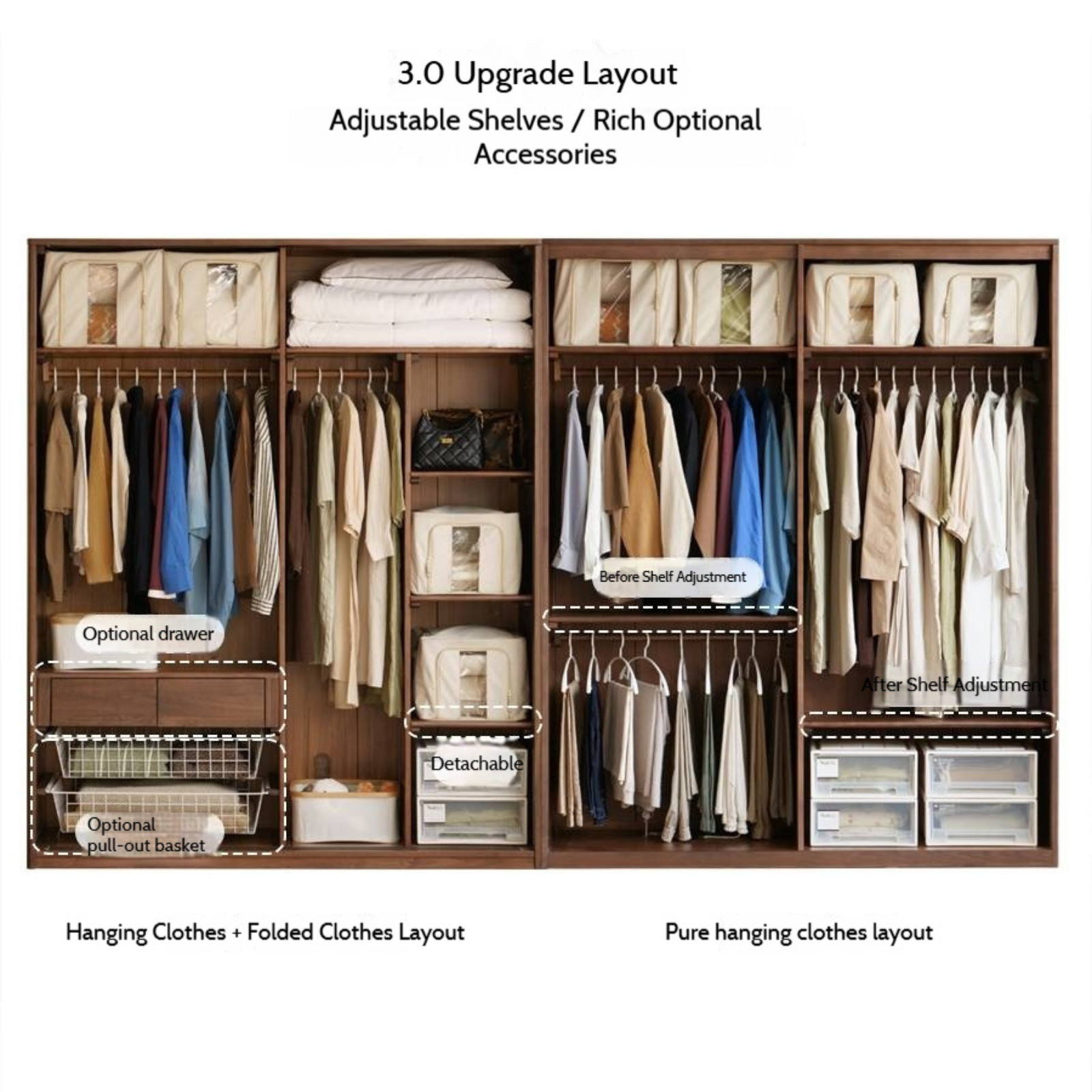 Sandalwood, Black Walnut Solid Wood Modern Double Door Wardrobe