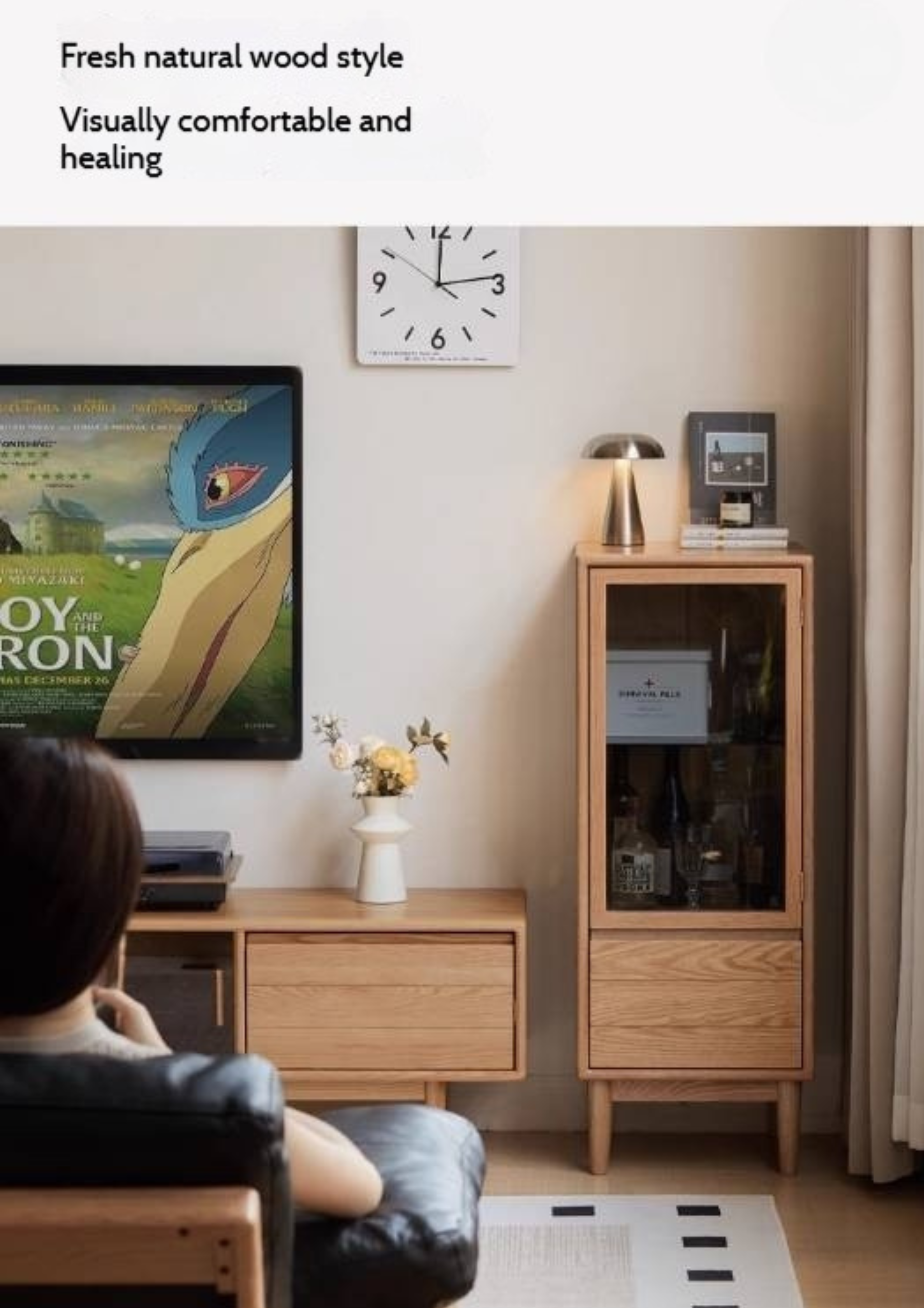 Oak Solid Wood Modern Simple Storage Side Cabinet.