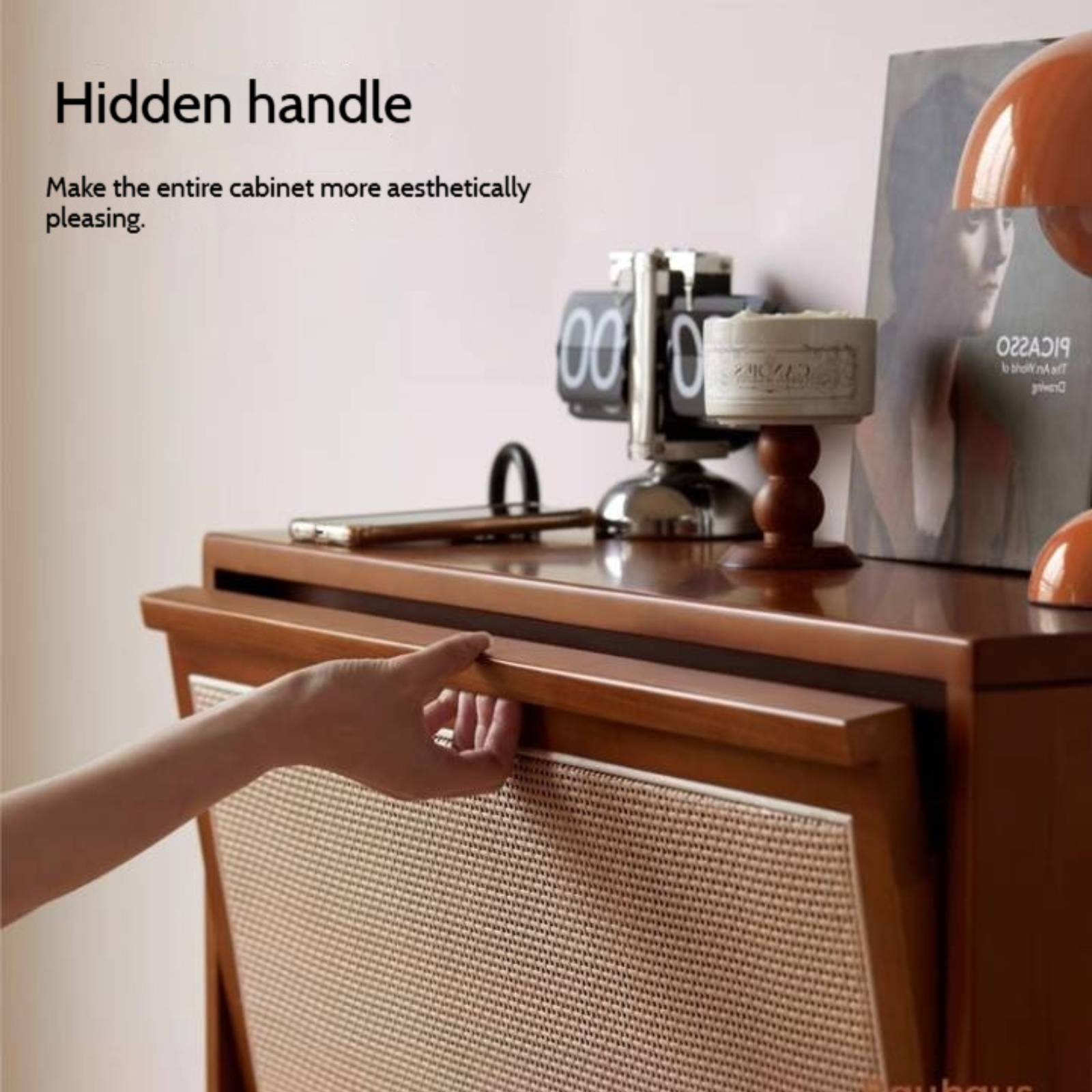 Tulipwood Solid Wood Rattan Shoe Cabinet Antique Style