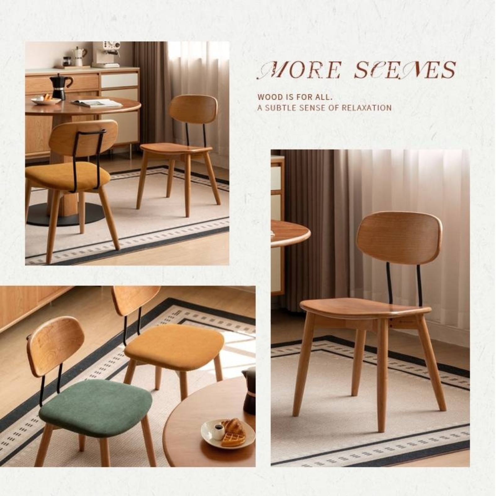 Set 2 pcs Cherry, Oak, Black Walnut Solid Wood Bauhaus Style Retro Dining Chair