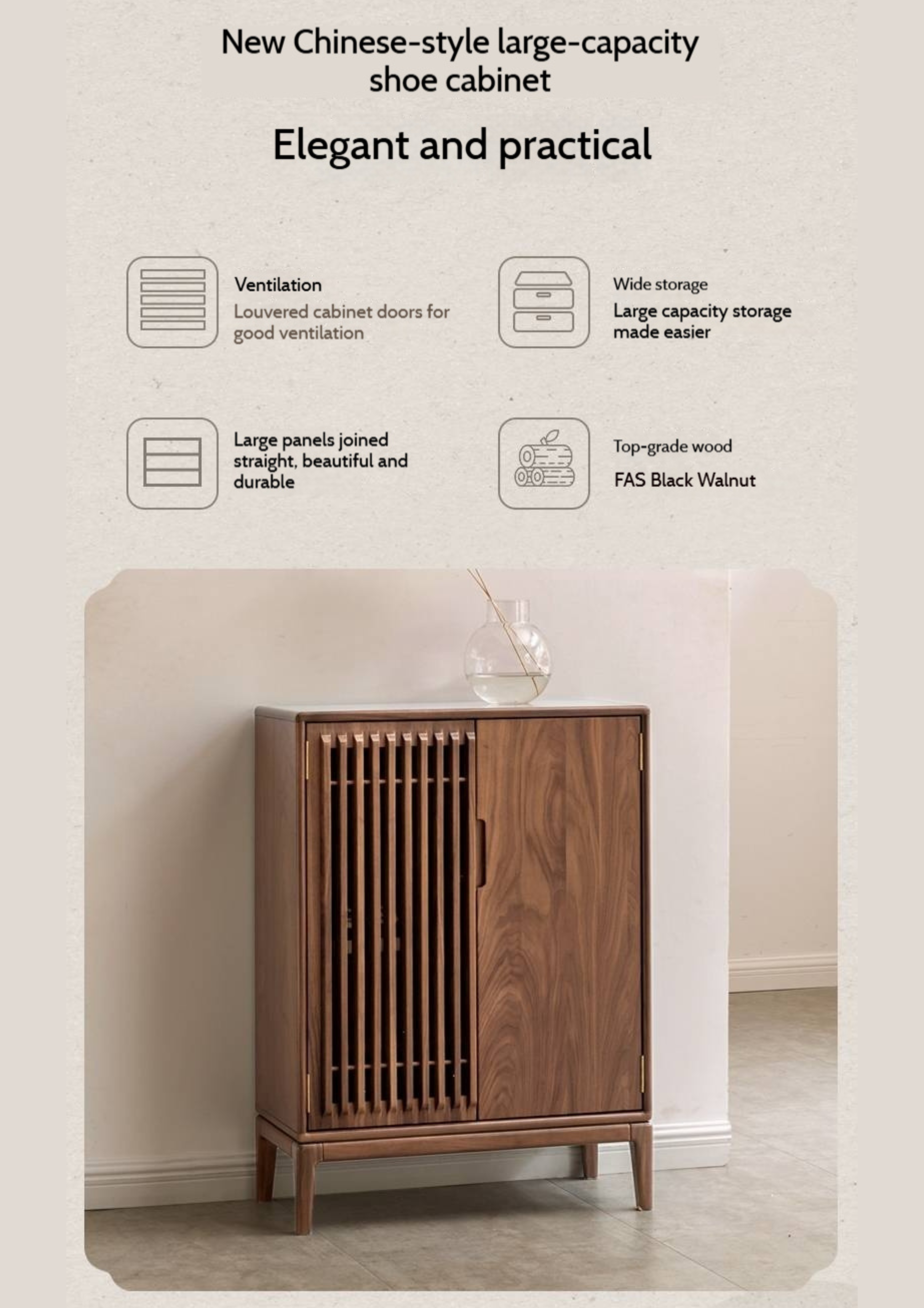 Black Walnut, Ash Two Door Shoe Cabinet Entrance