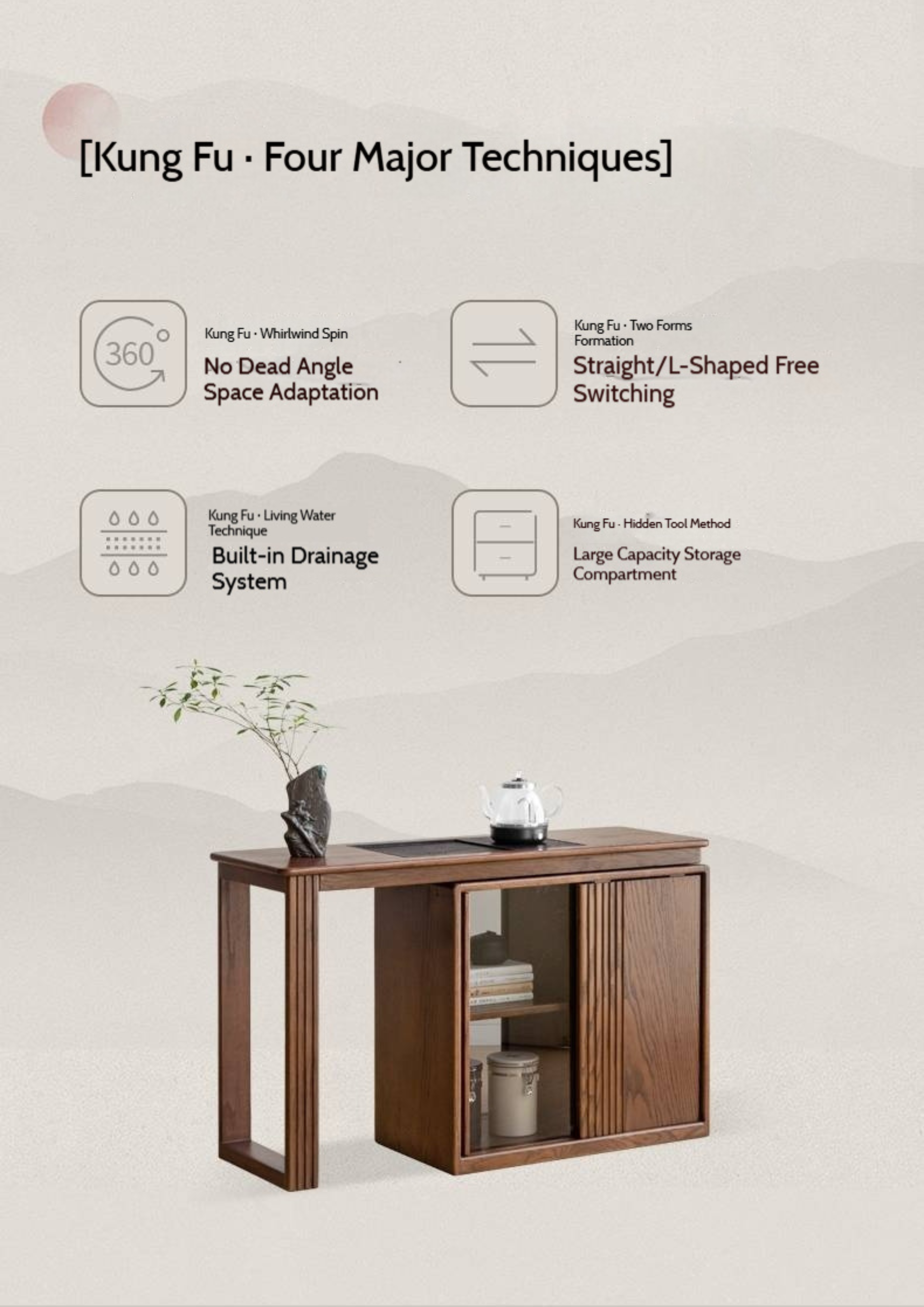 Pine Solid Wood Retractable Tea Table