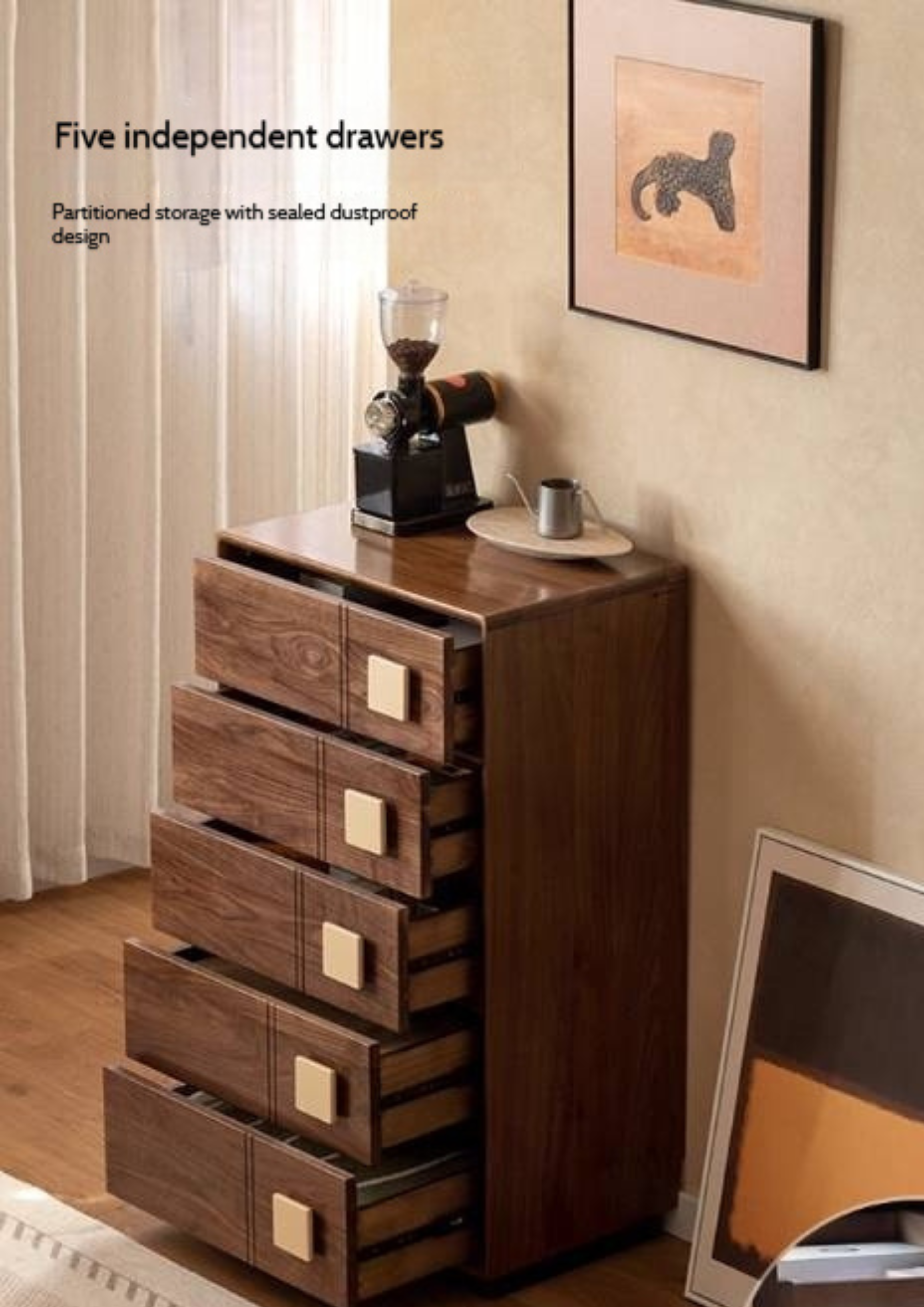 Black Walnut Solid Wood Retro Style Five-Drawer Chest