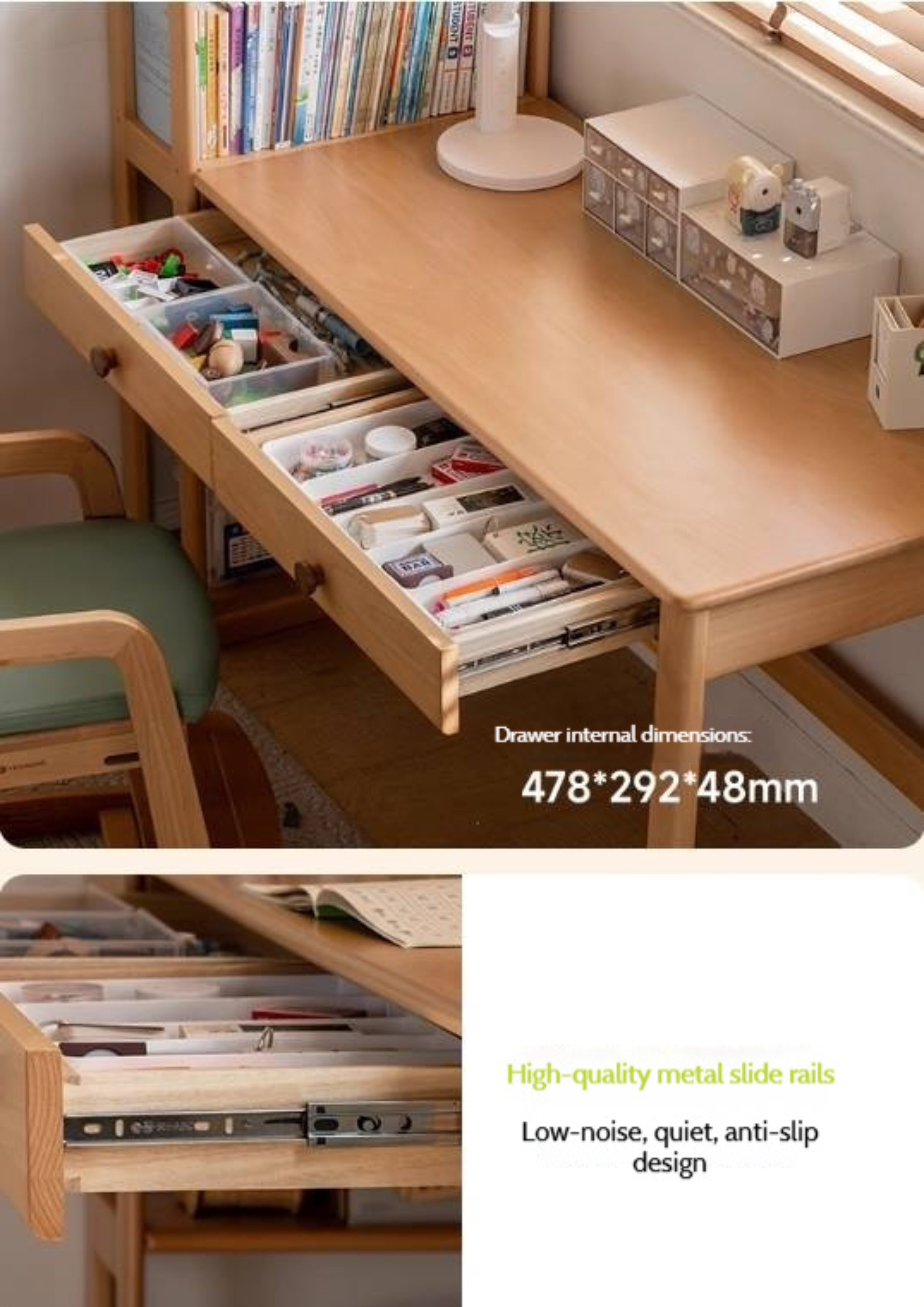 Beech Solid Wood Children's Desk and Bookshelf