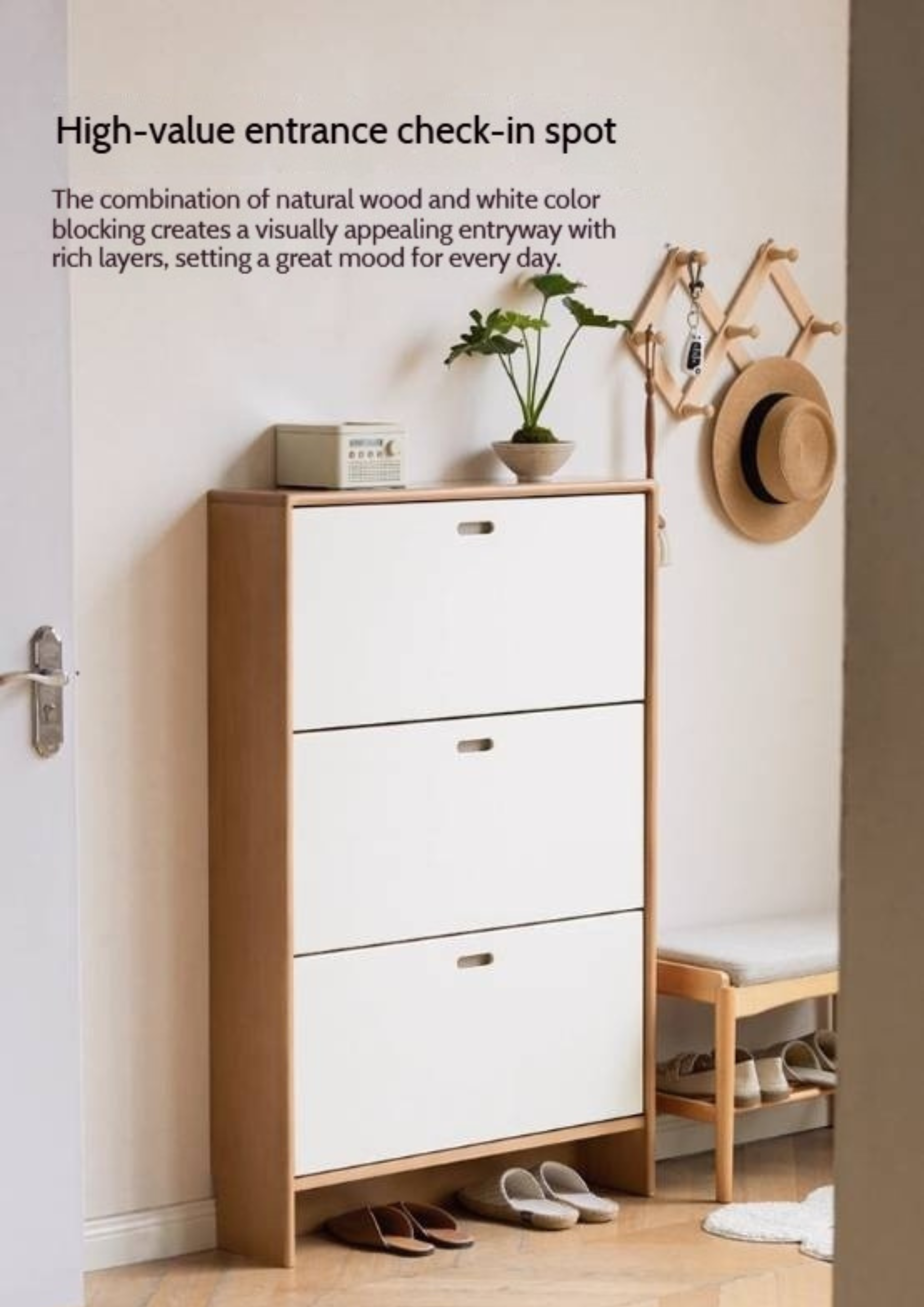 Birch Solid Wood Ultra-Thin Shoe Cabinet