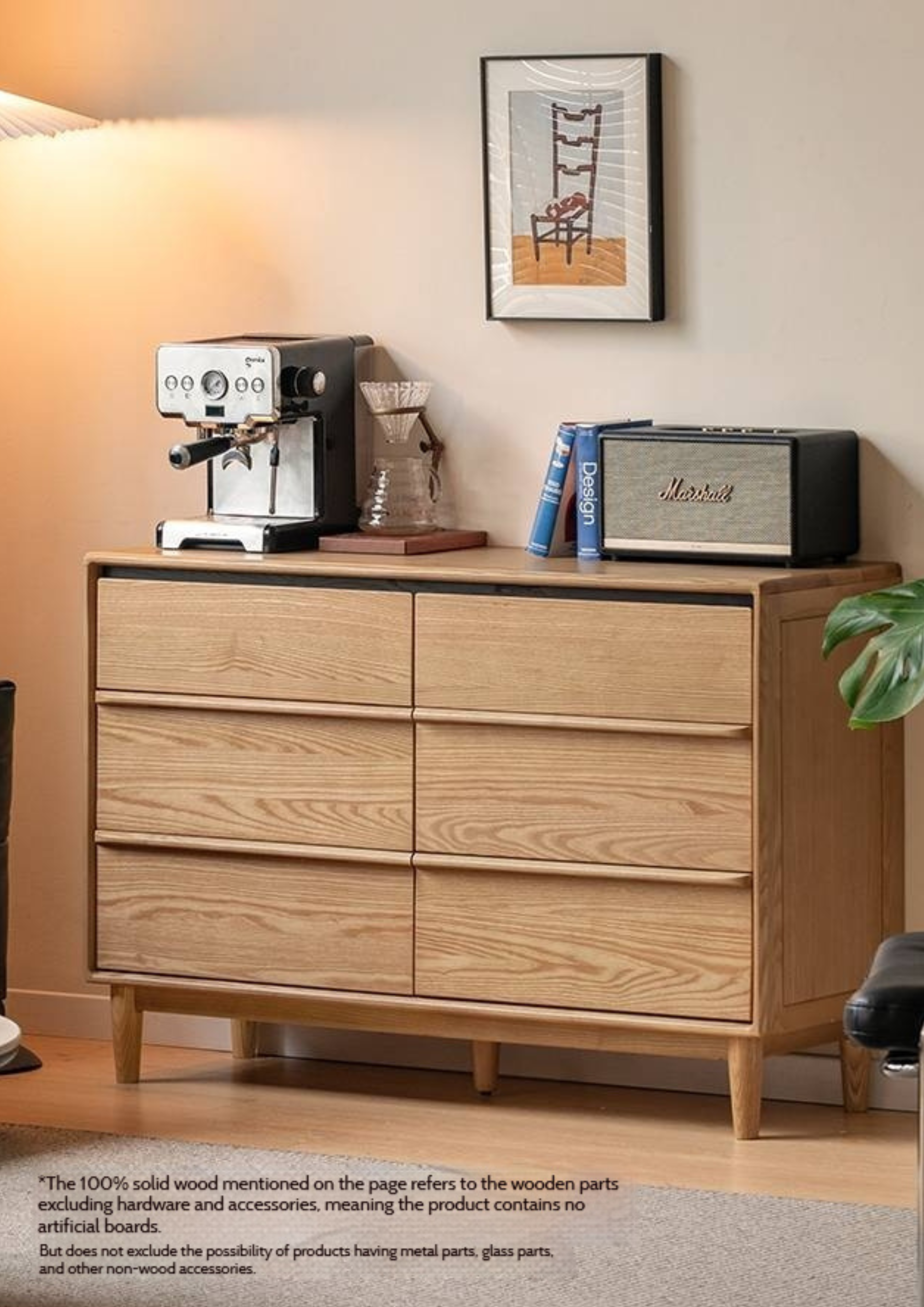 Ash Solid Wood Storage Drawer Cabinet