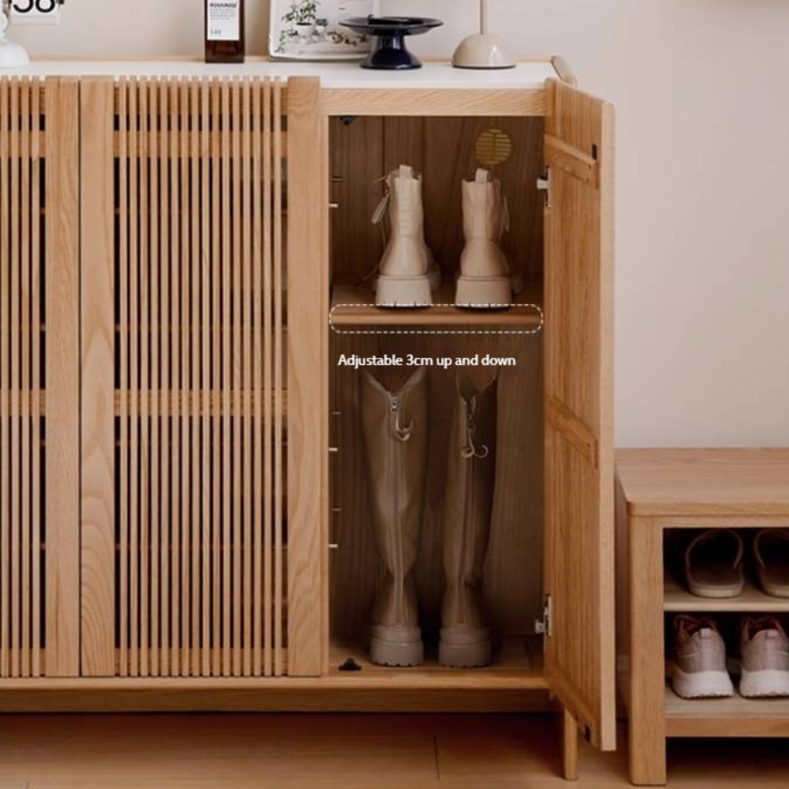 Oak Solid Wood Modern Simple Rock Plate Shoe Cabinet