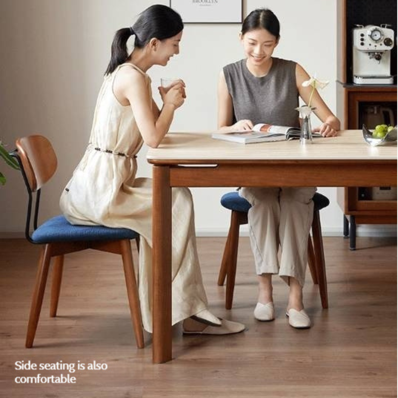 Tulipwood Solid Wood Vintage Style Restaurant Stone Slab Dining Table