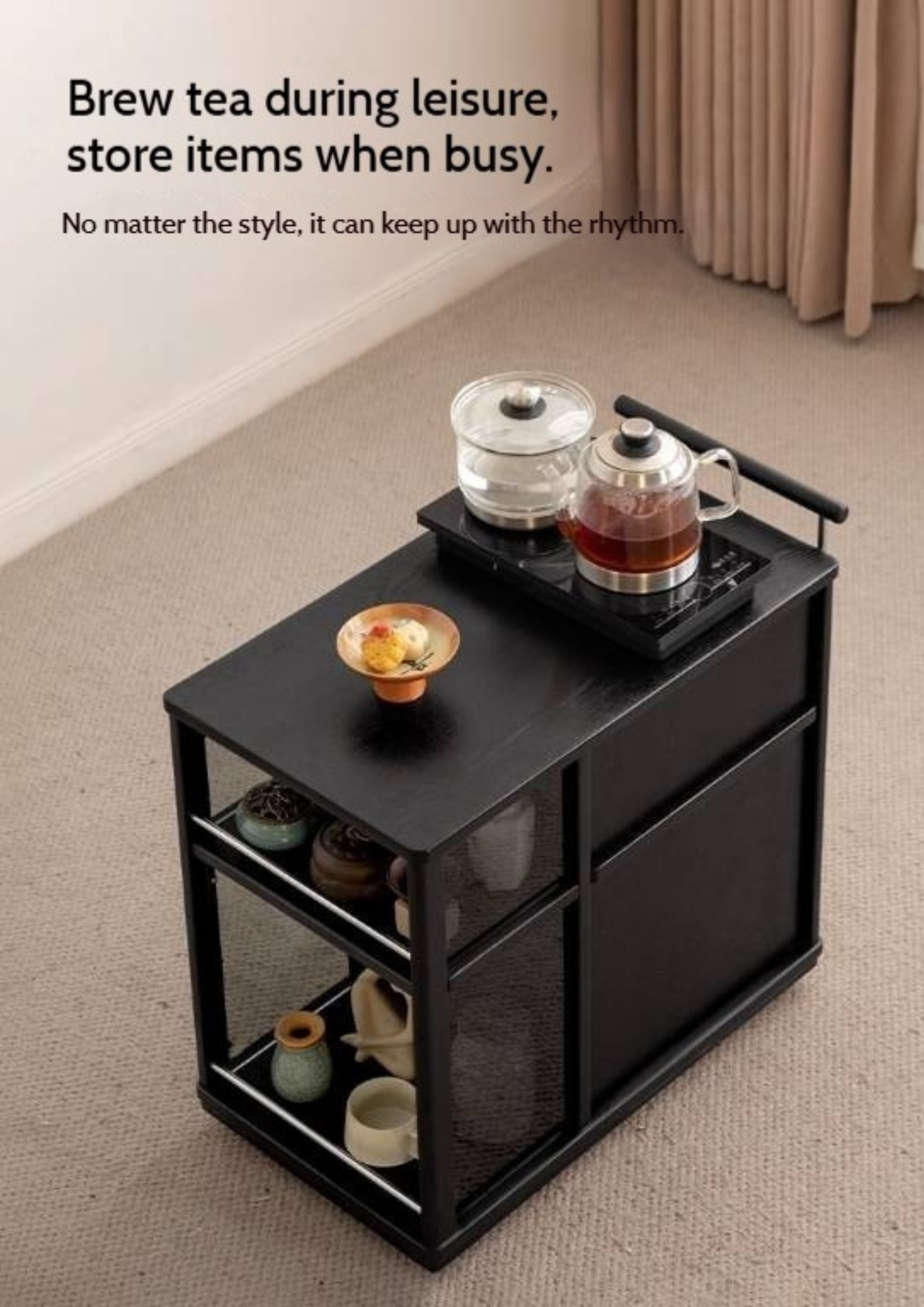 Ash Solid Wood Mobile Side Cabinet