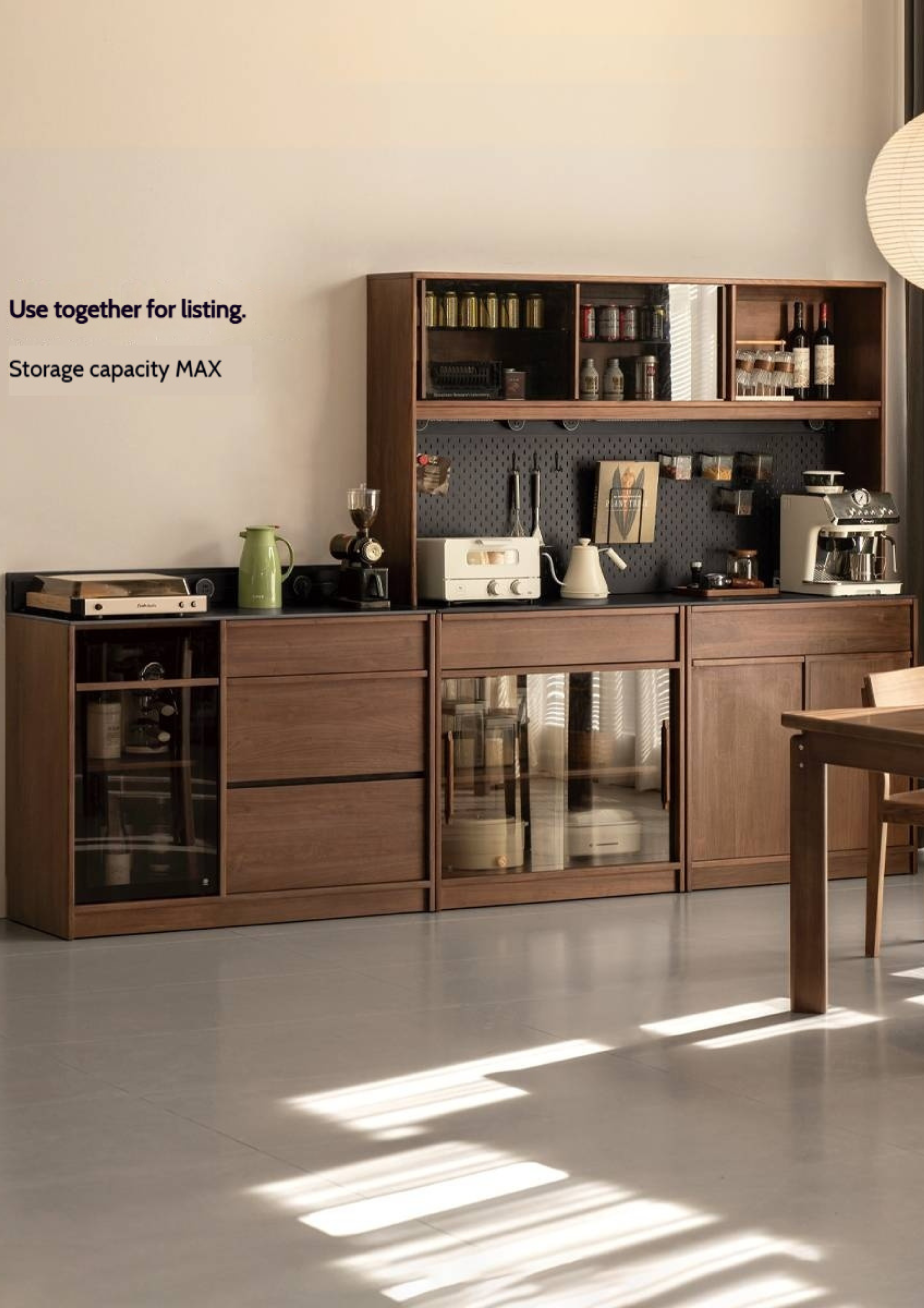 Black Walnut, Ash Solid Wood Light Luxury Style Rock Board Sideboard