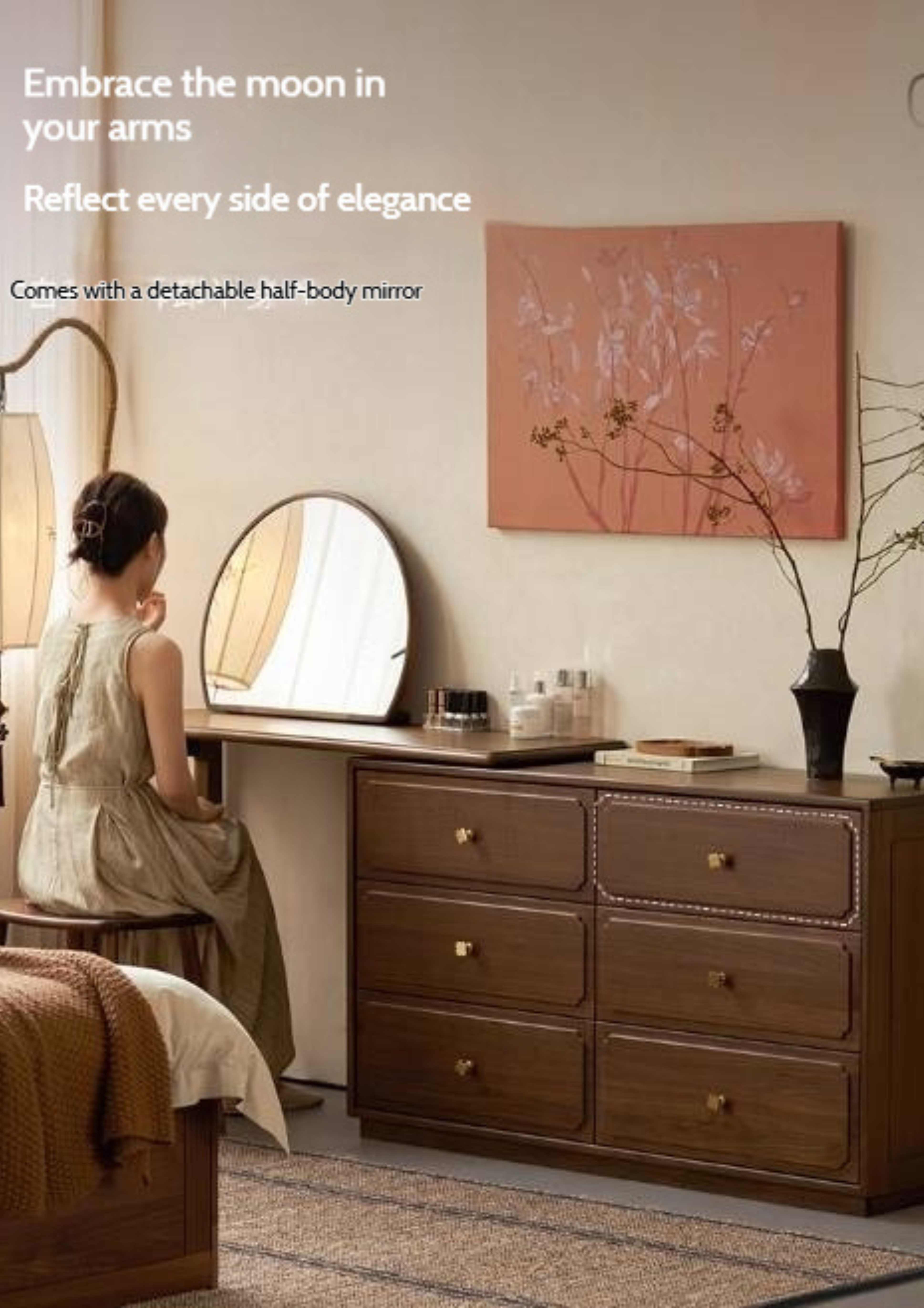 Black Walnut Solid Wood Rotating Dressing Table