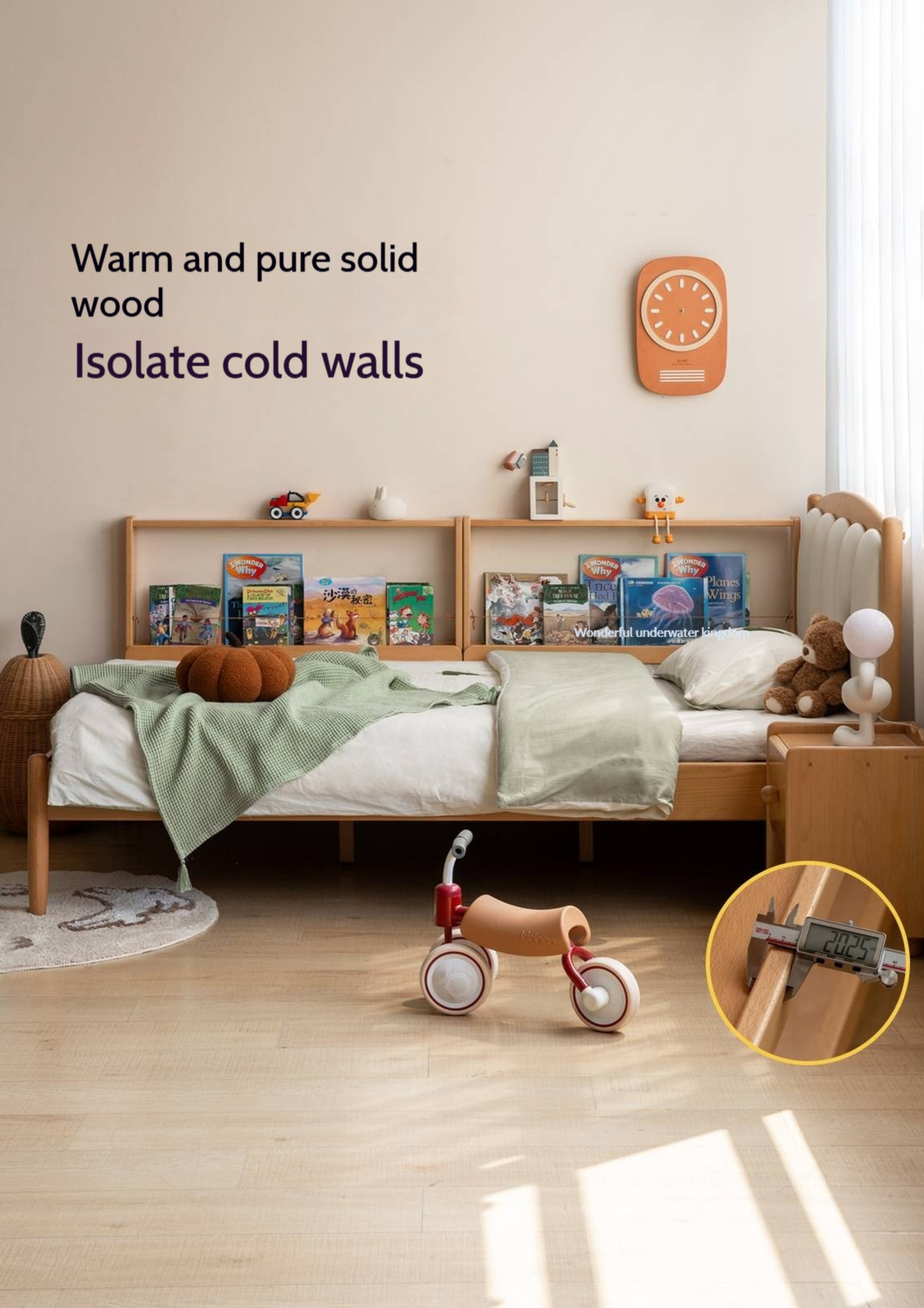 Beech Solid Wood Children's Bedside Miniature Bookshelf