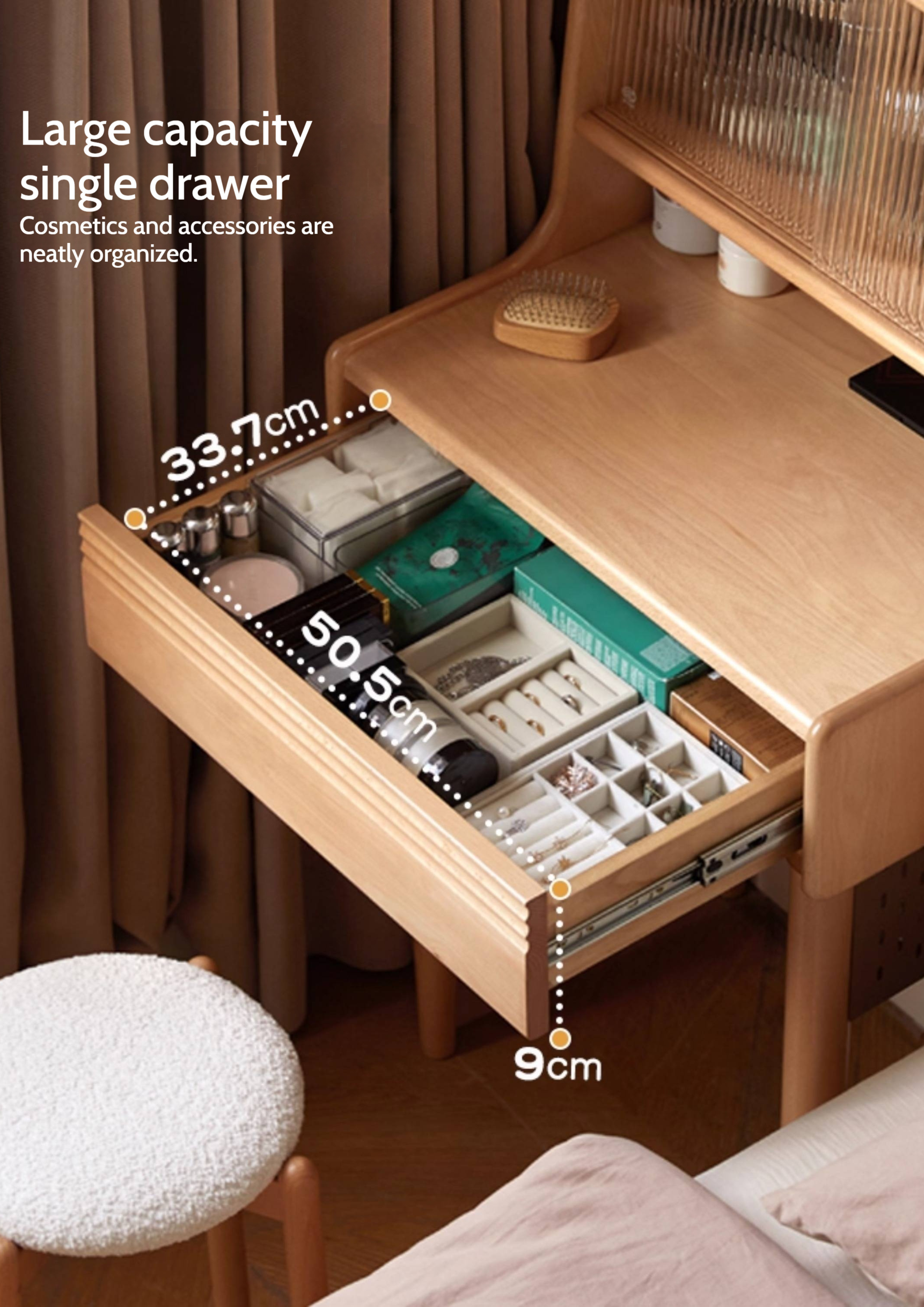 Beech Solid Wood Multifunctional Vanity Table Makeup