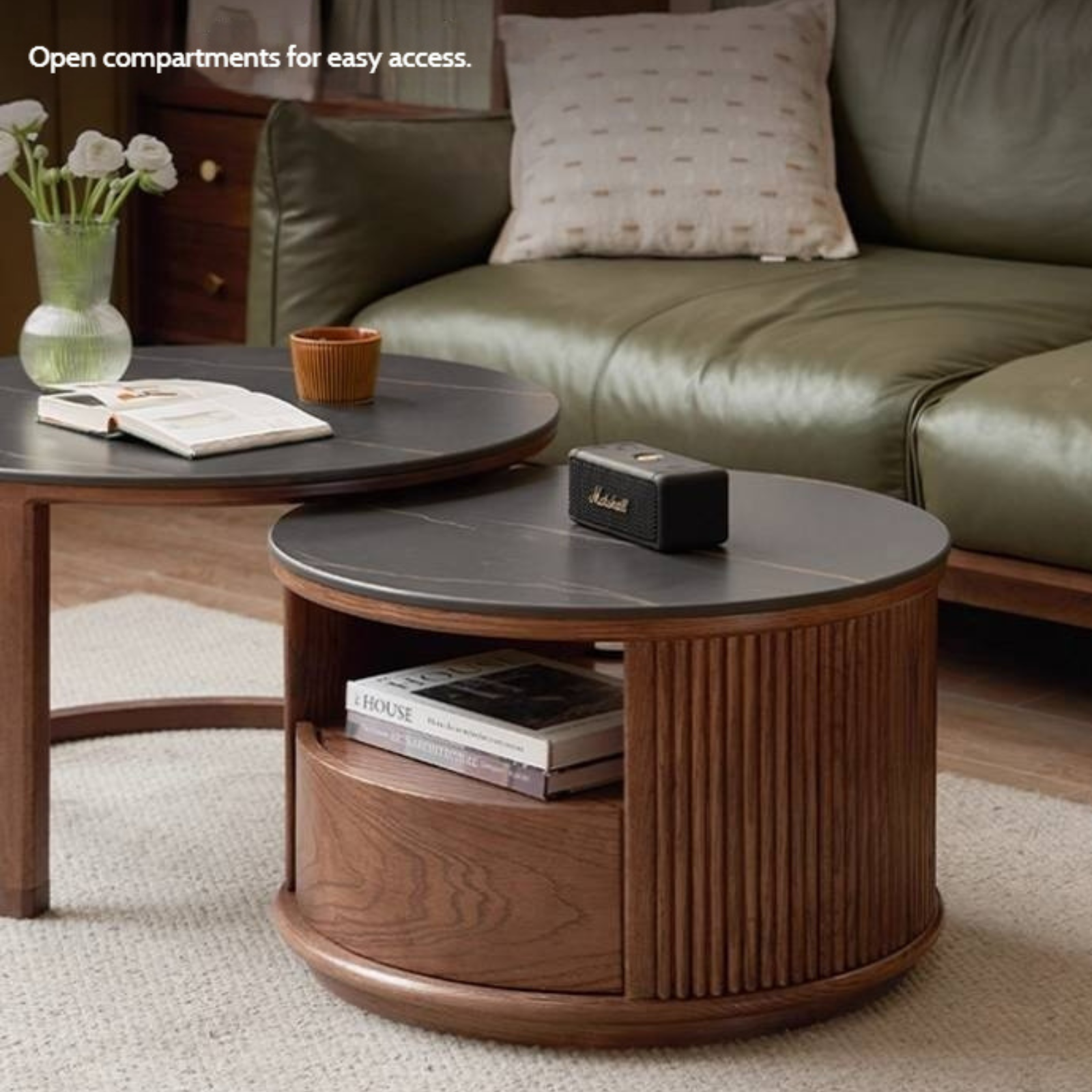 Oak Solid Wood Italian Light Luxury Rock Plate Coffee Table