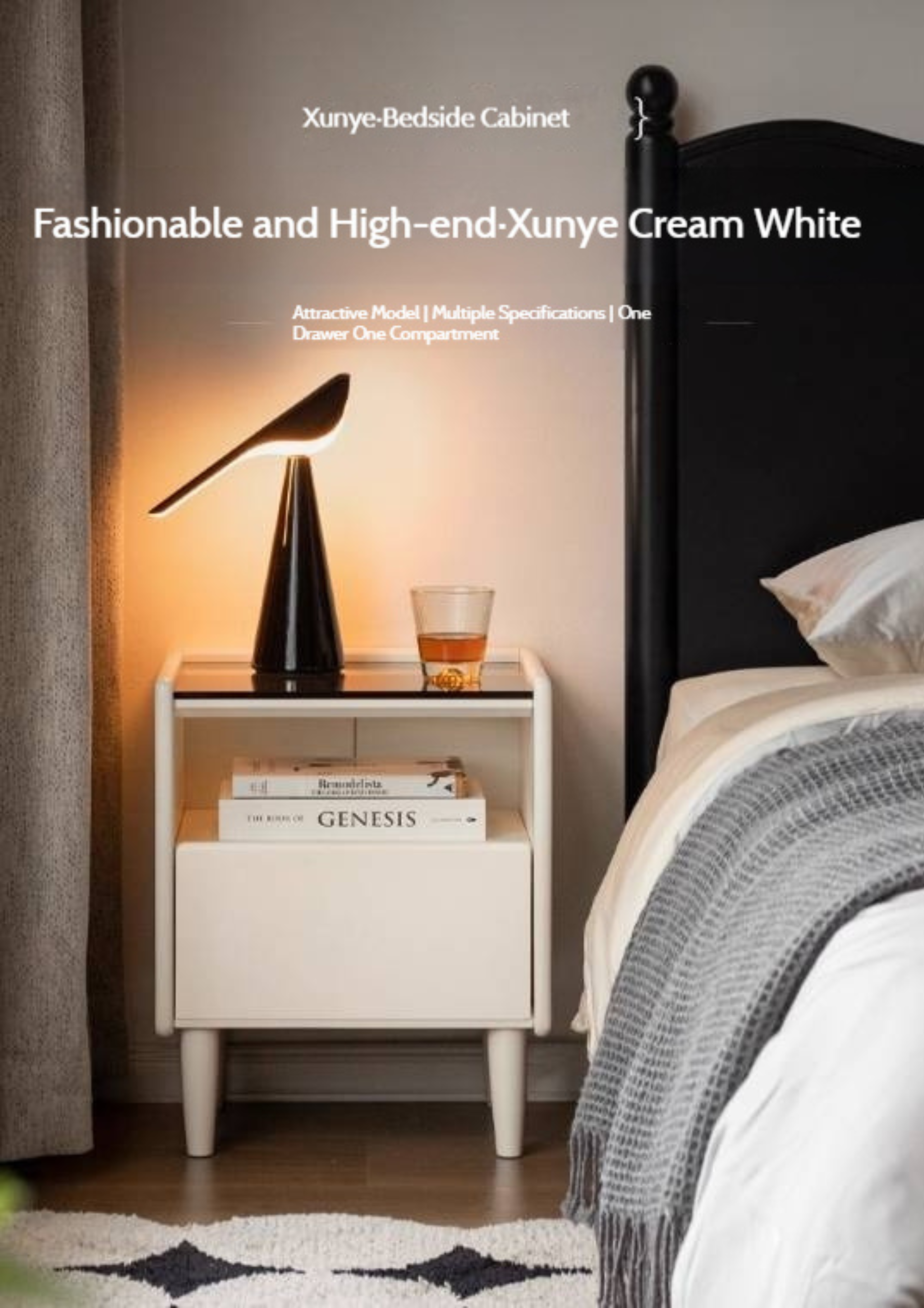 Solid Rubberwood Modern Nightstand