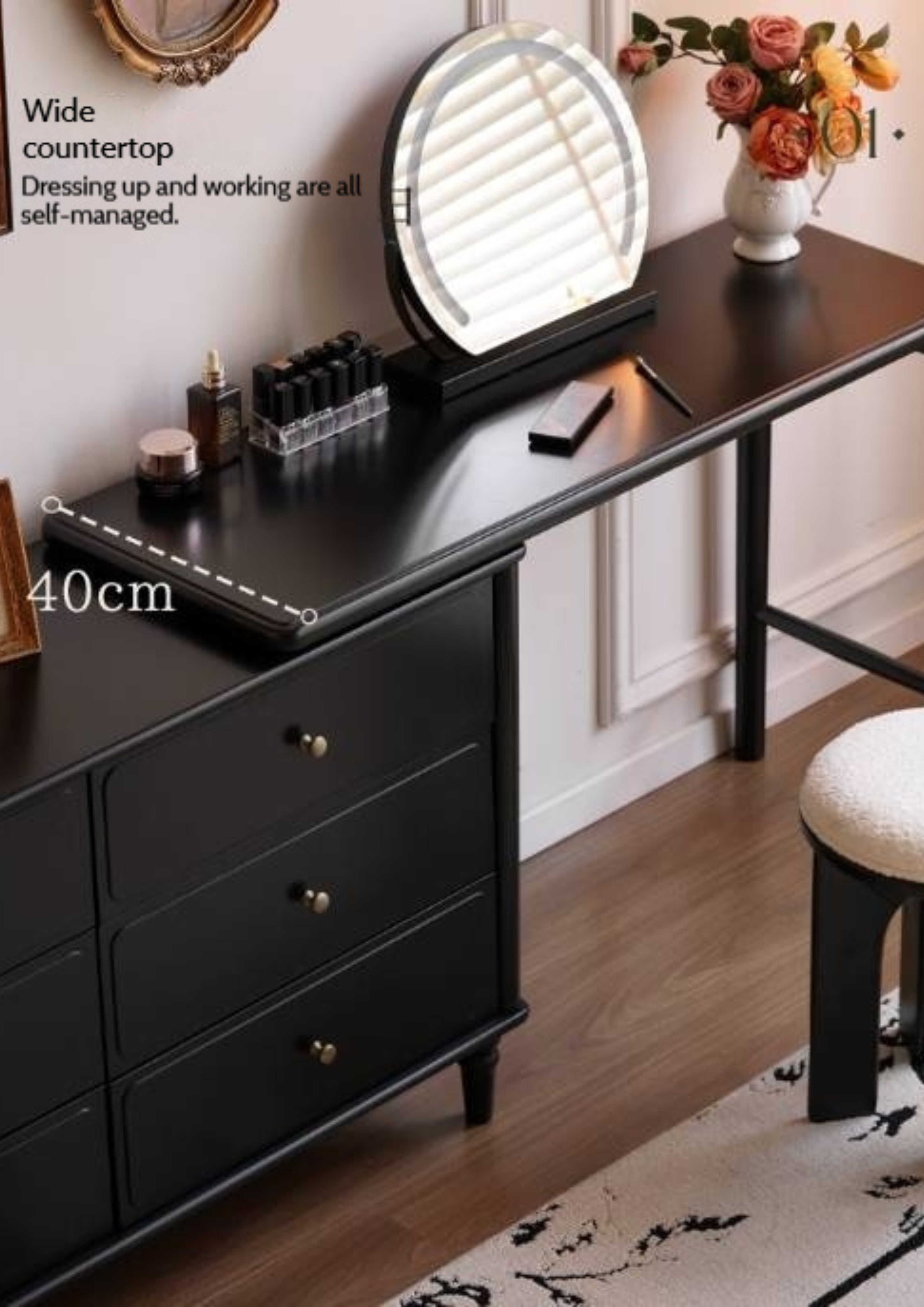 Solid Rubberwood French Retro Makeup Table