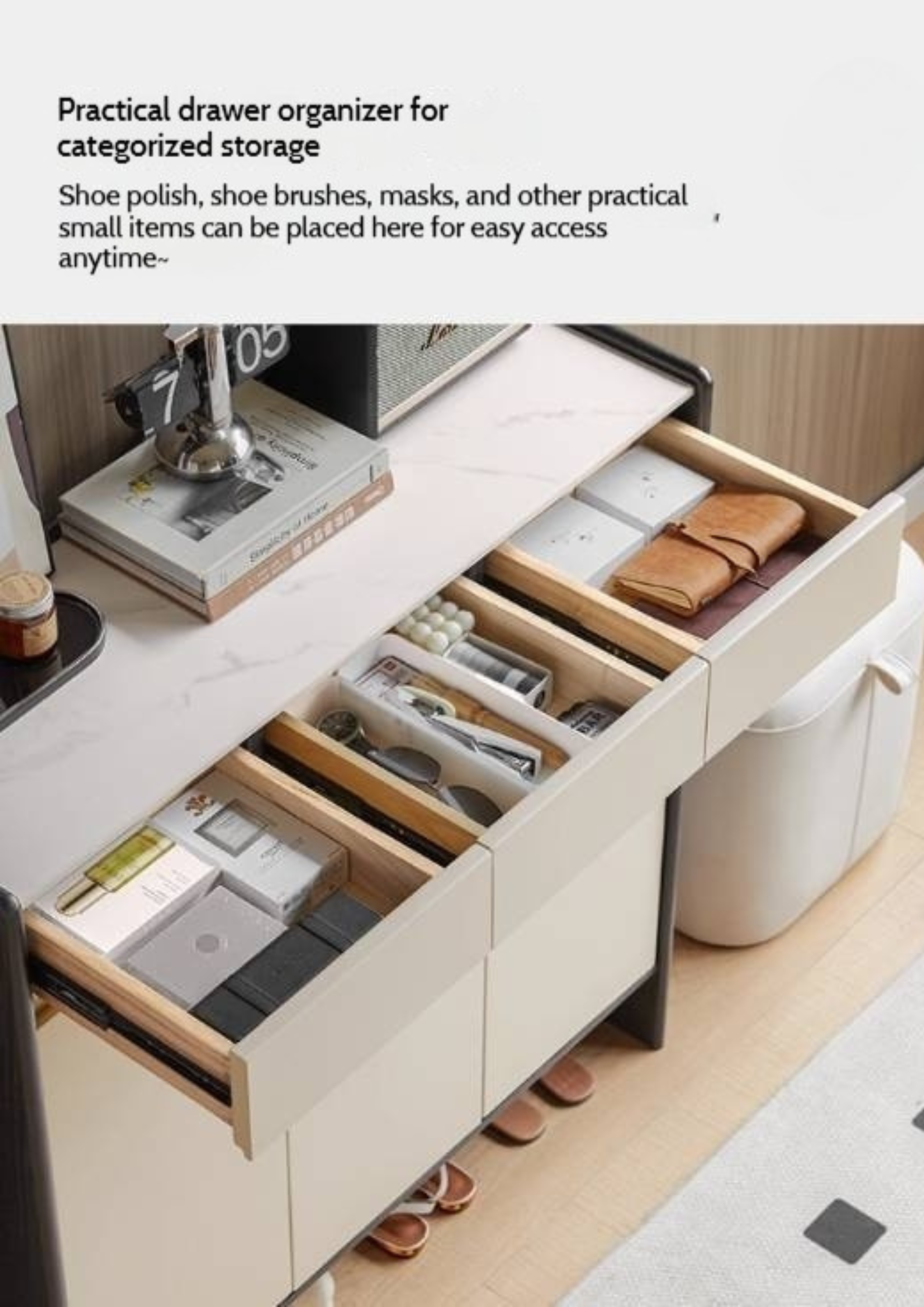 Oak, Rubberwood Solid Wood Porch Cabinet, Shoe Cabinet Slate Top