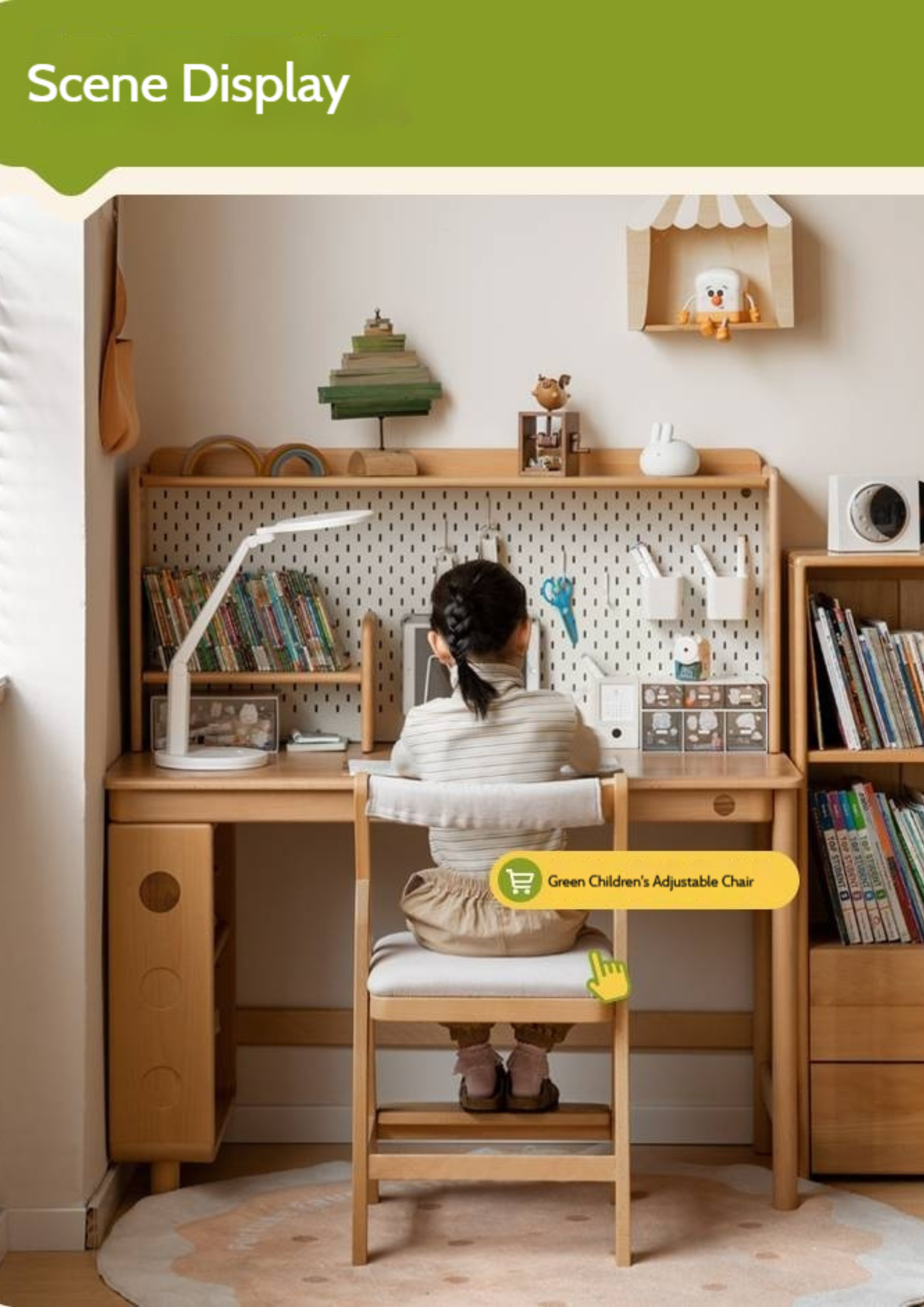 Beech Solid Wood Children's Learning Desk Bookshelf Integrated