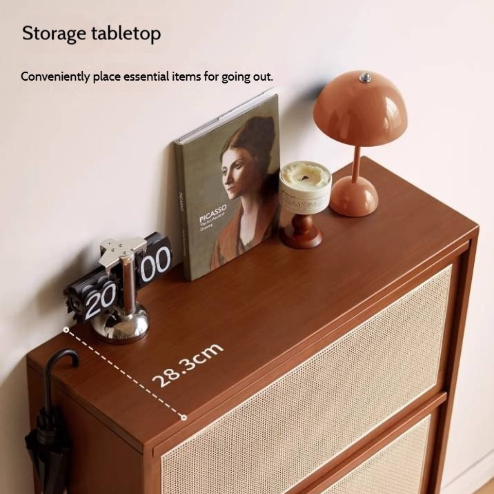 Tulipwood Solid Wood Rattan Shoe Cabinet Antique Style