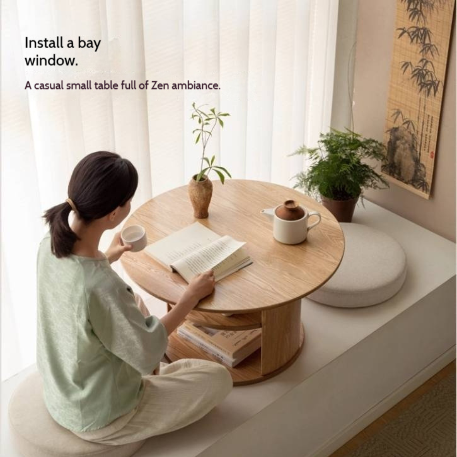 Pine Solid Wood Round Tea Table
