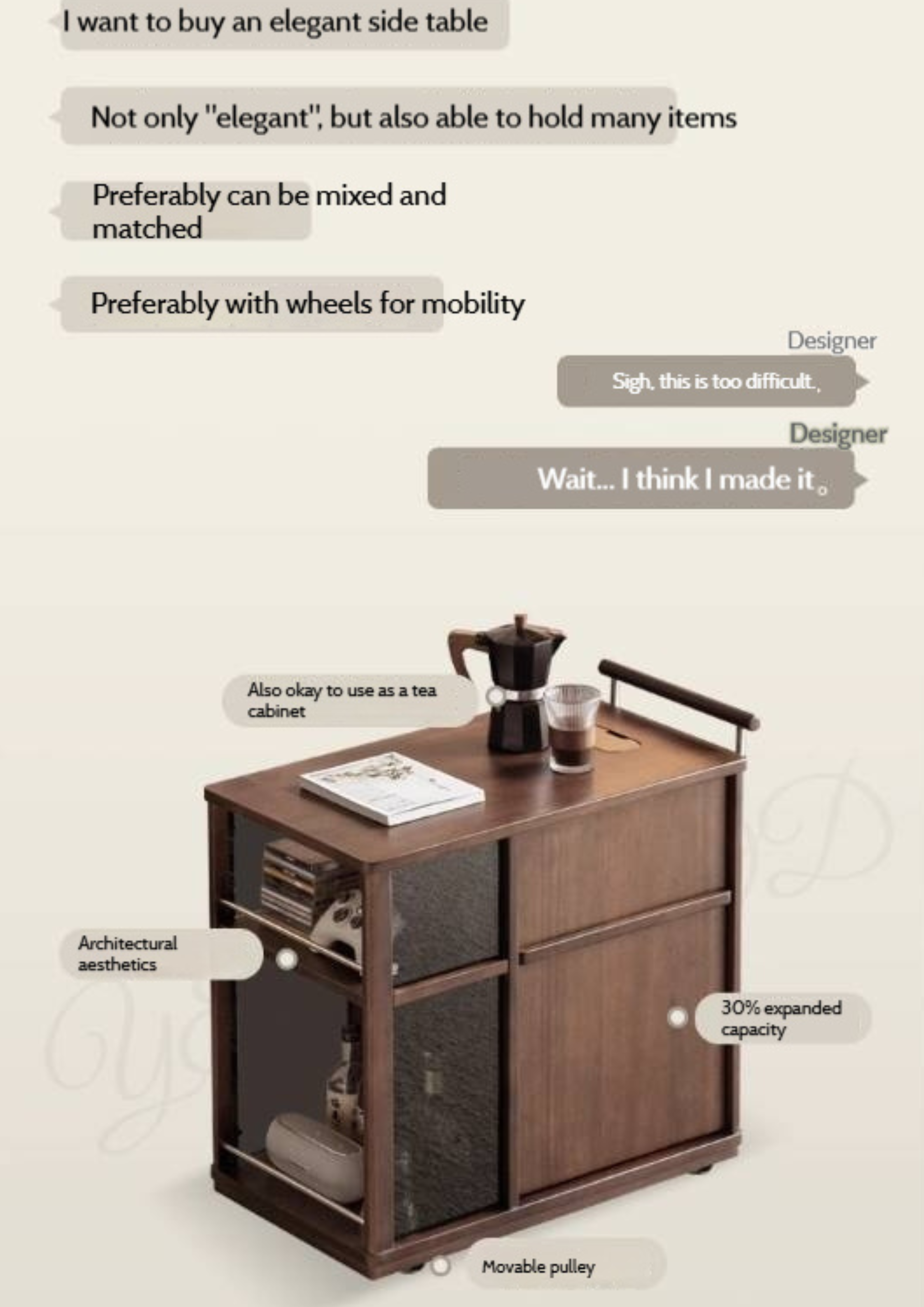 Sandalwood Italian Mobile Side Cabinet