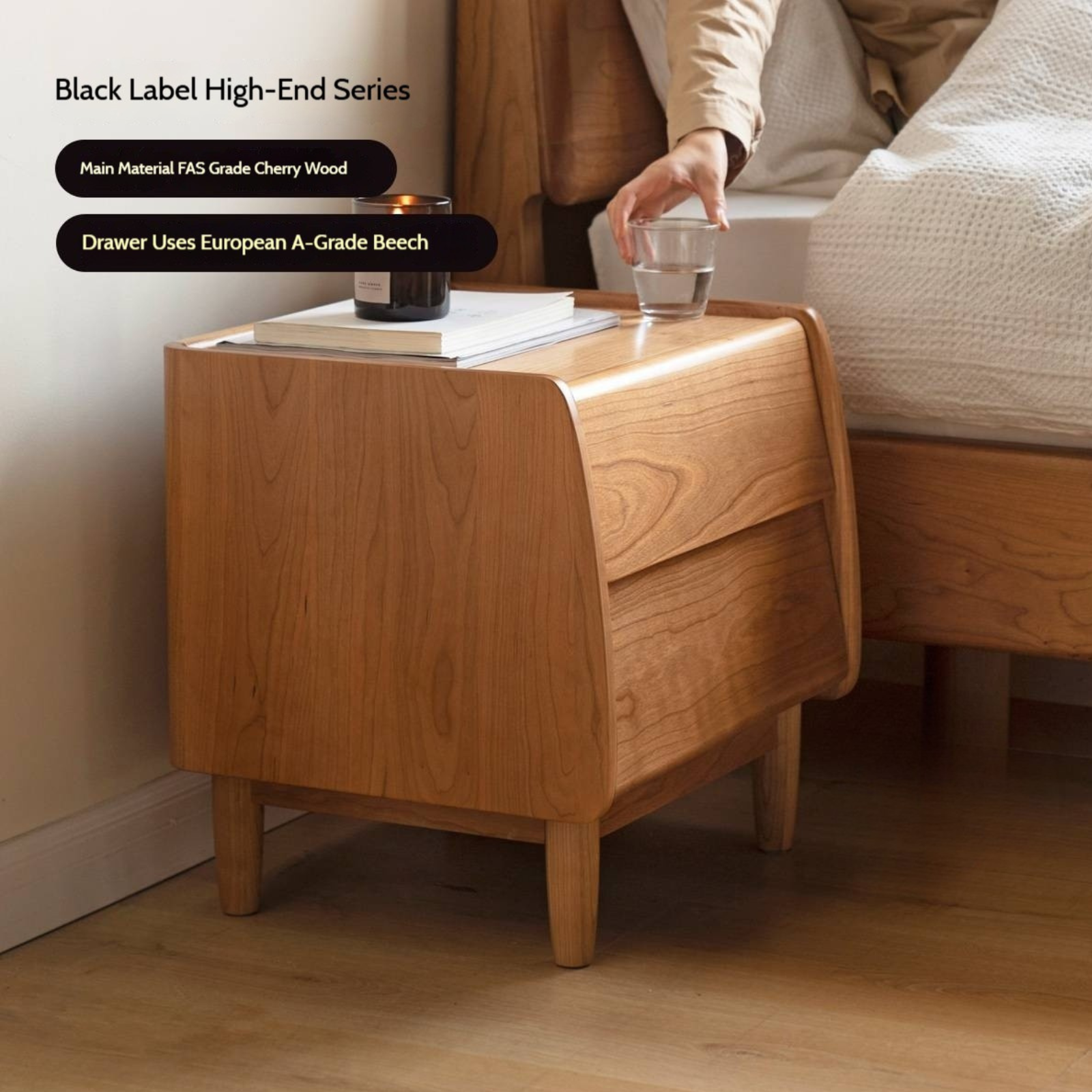 Cherry Solid Wood Retro Nightstand