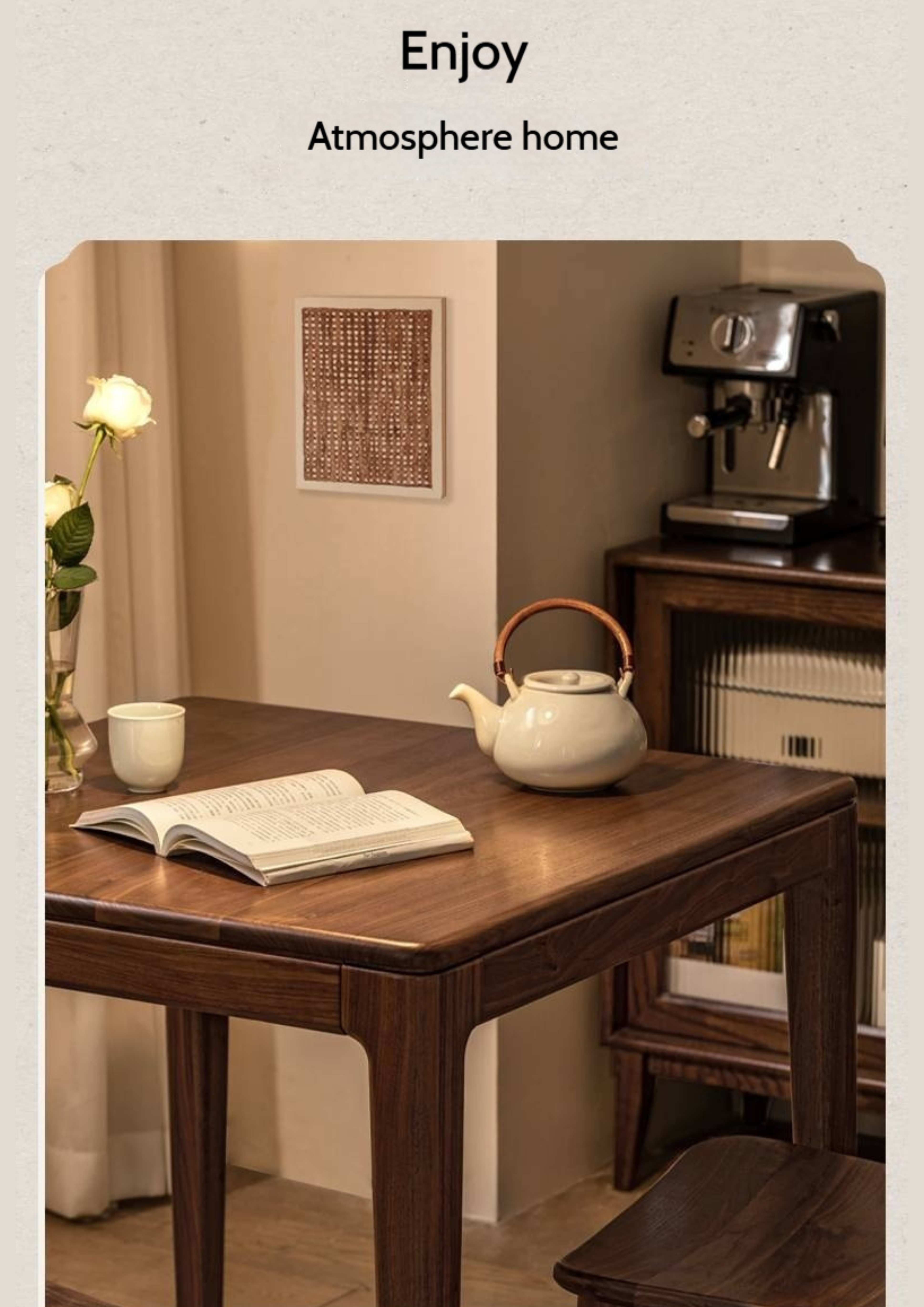 Black Walnut, Oak Solid Wood Modern Rock Board Dining Table