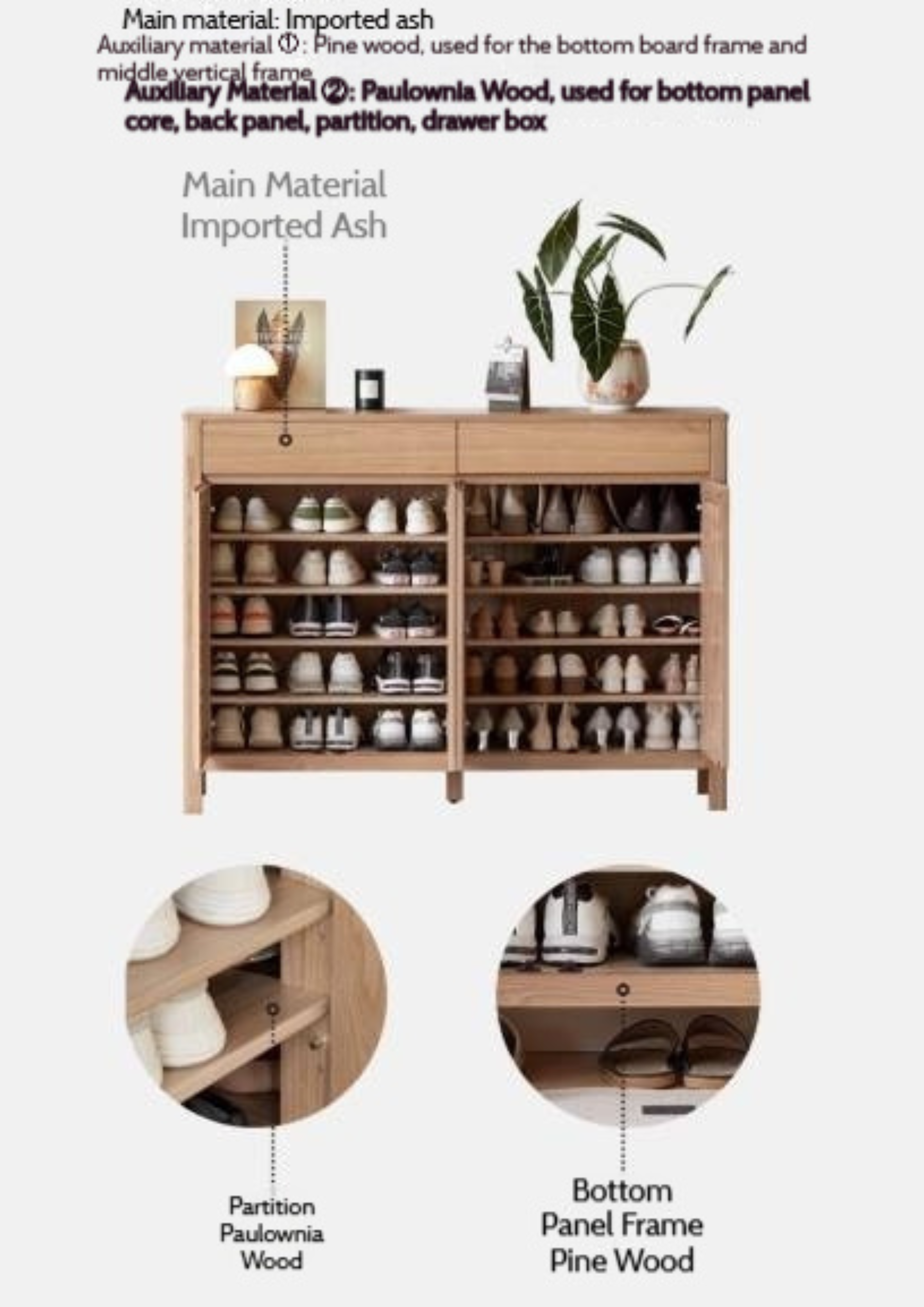 Ash Solid Wood Modern Large Shoe Cabinet