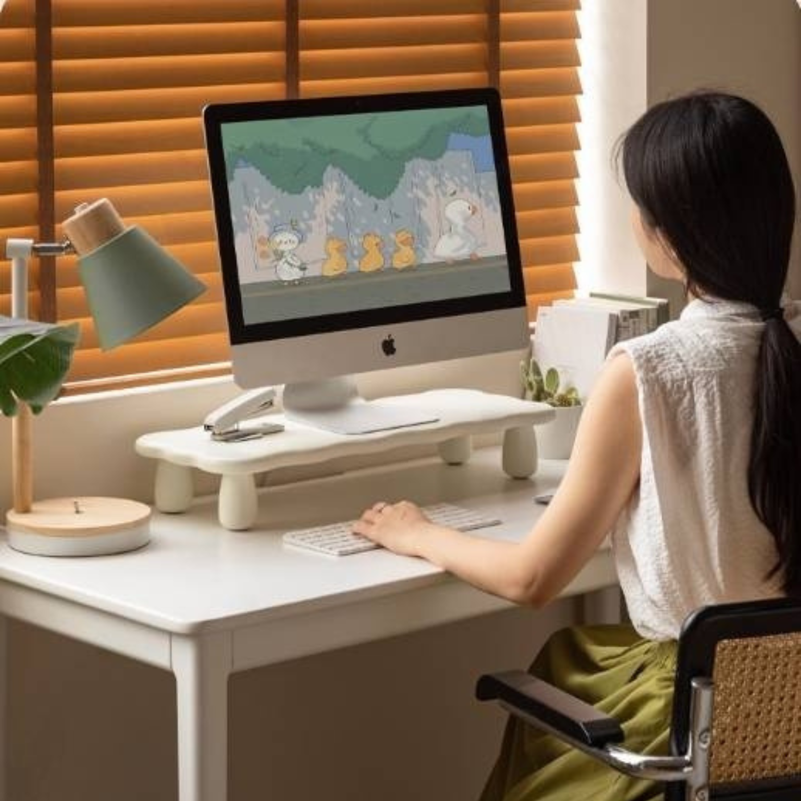 Tulipwood Solid Wood Computer Desktop, Storage Rack