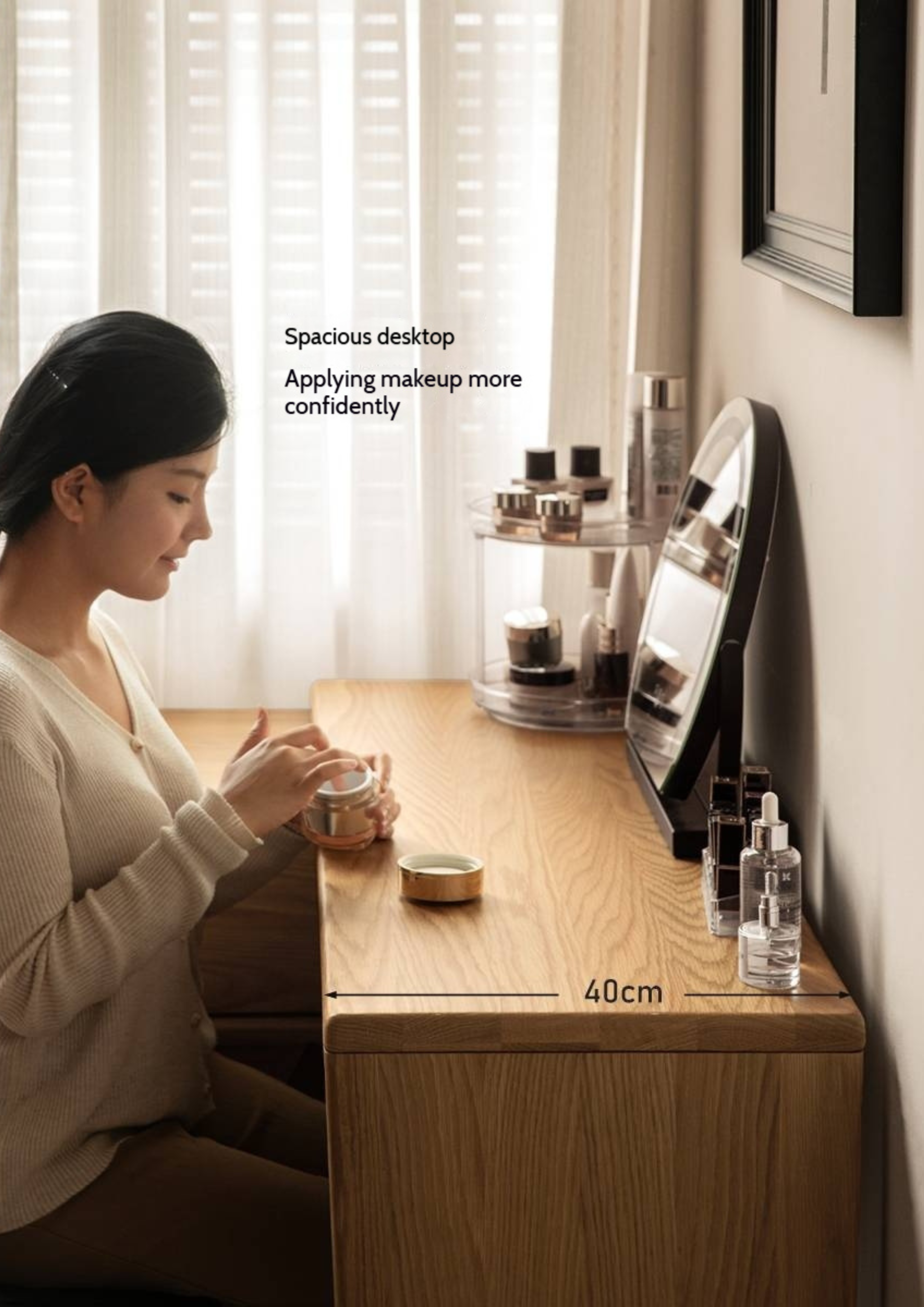 Oak Solid Wood Rotating Skeleton Dressing Table