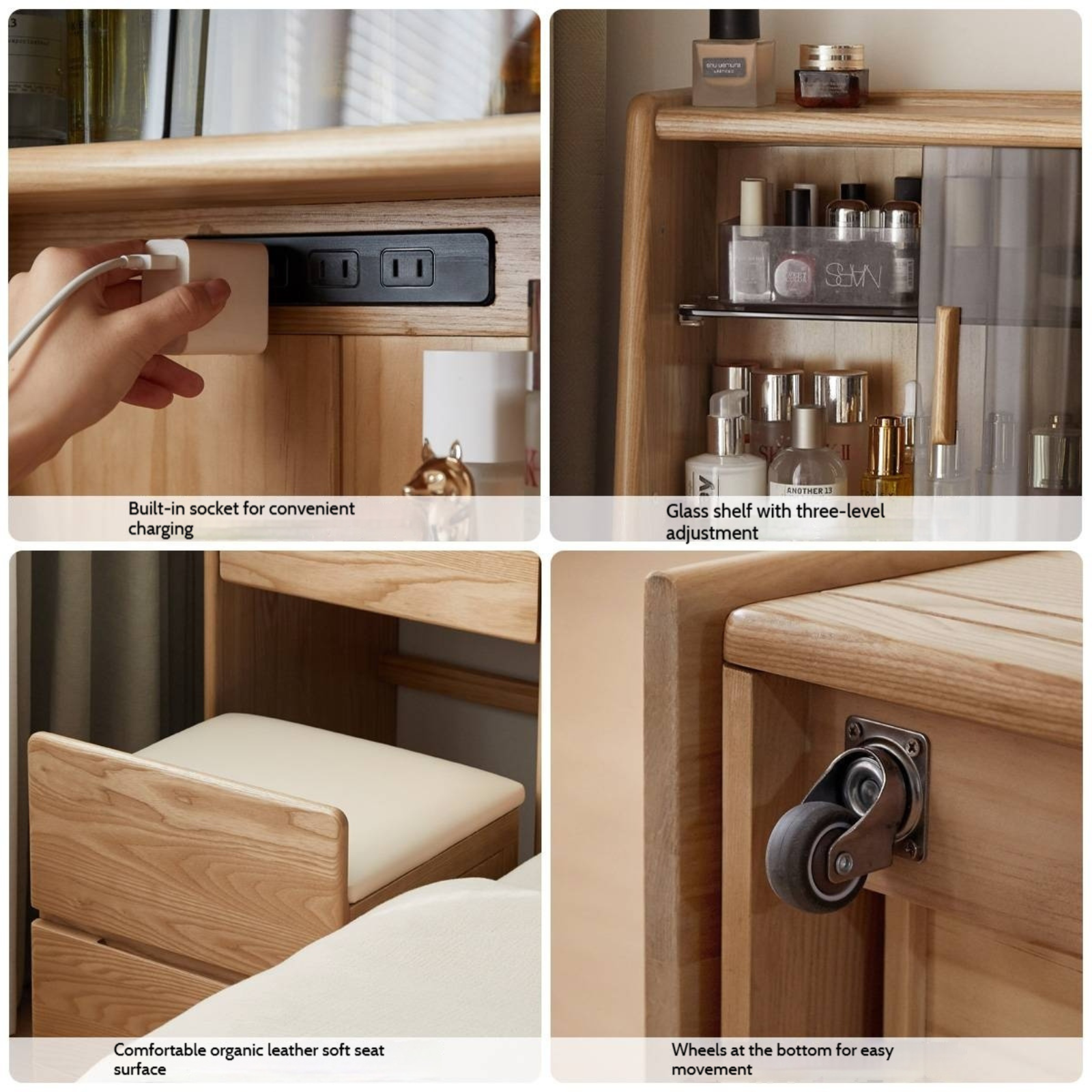 Ash Solid Wood Original Wood Style Multifunctional Vanity Table