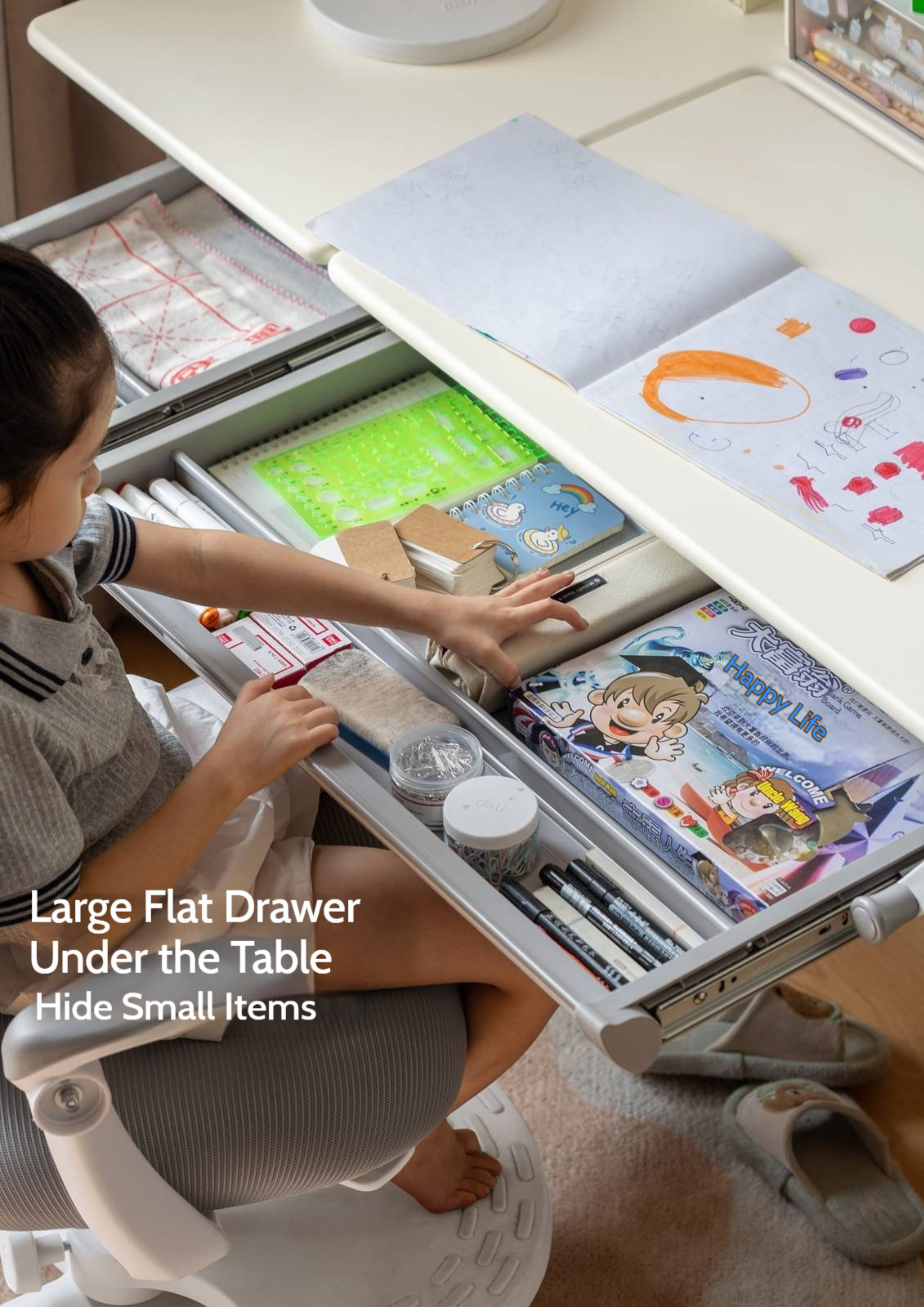 Solid Rubberwood Cream Style Children's Learning Desk