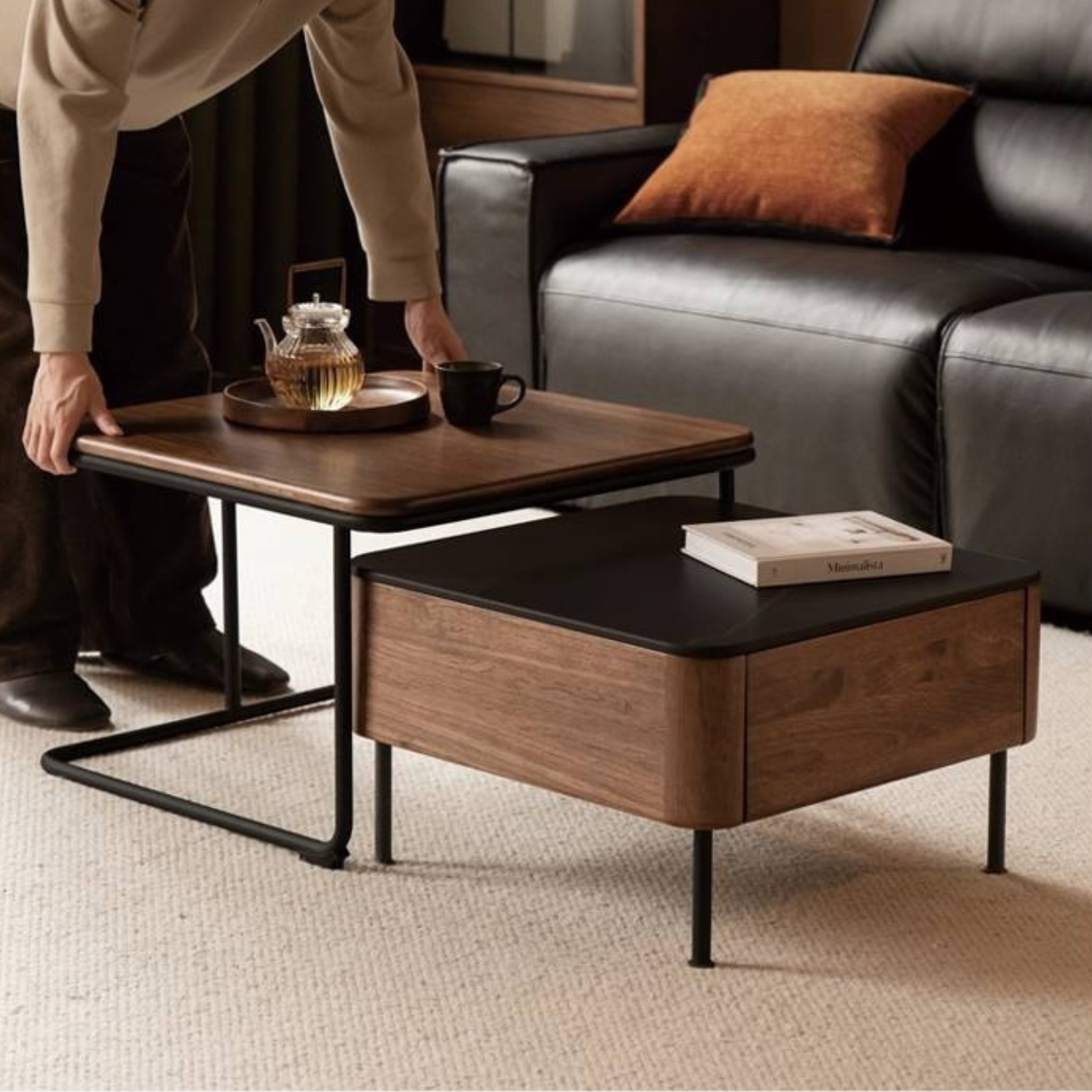 Sandalwood Solid Wood Italian Light Luxury Rock Plate Tea Table