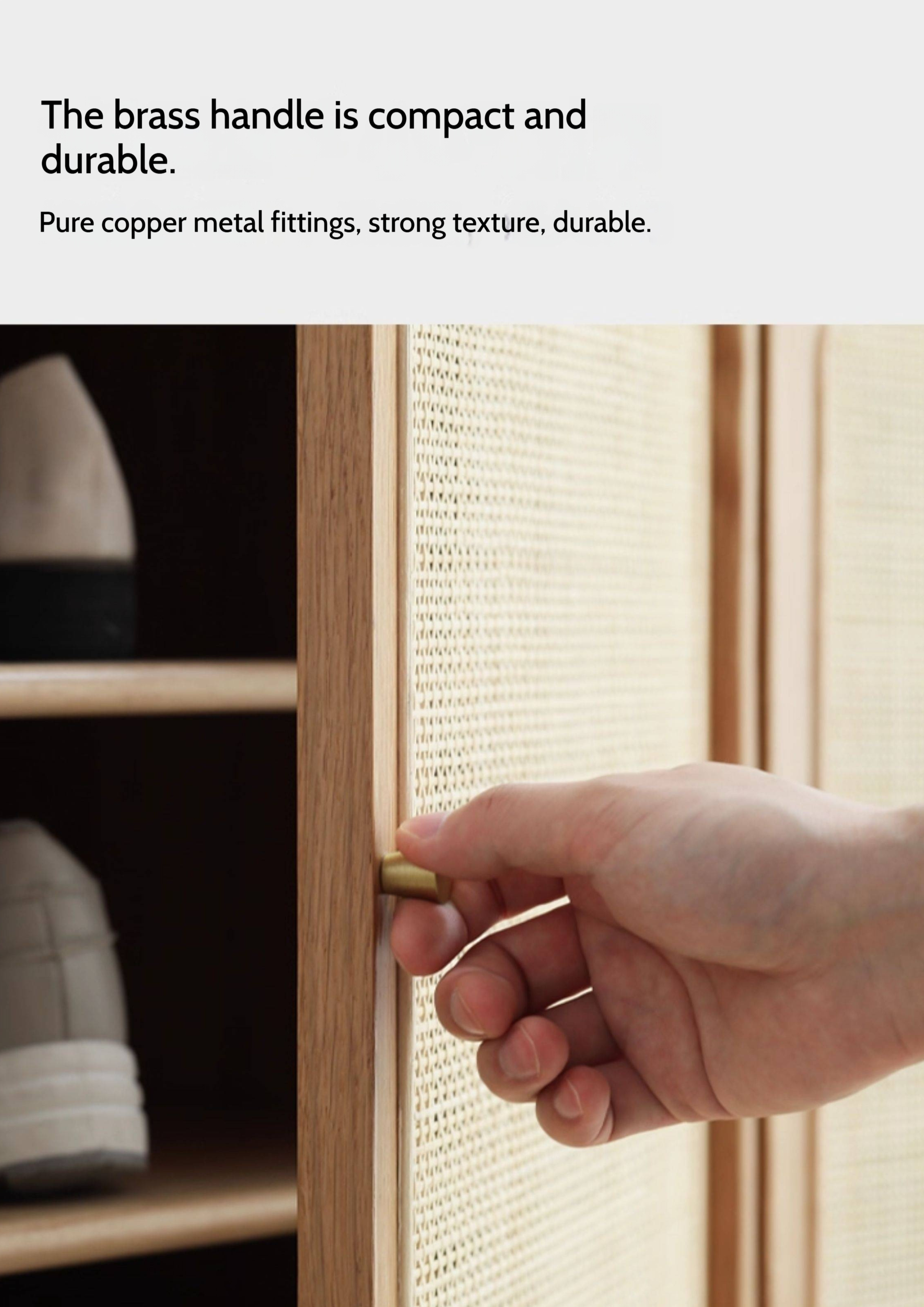 Oak Solid Wood Shoe Cabinet Storage Rattan