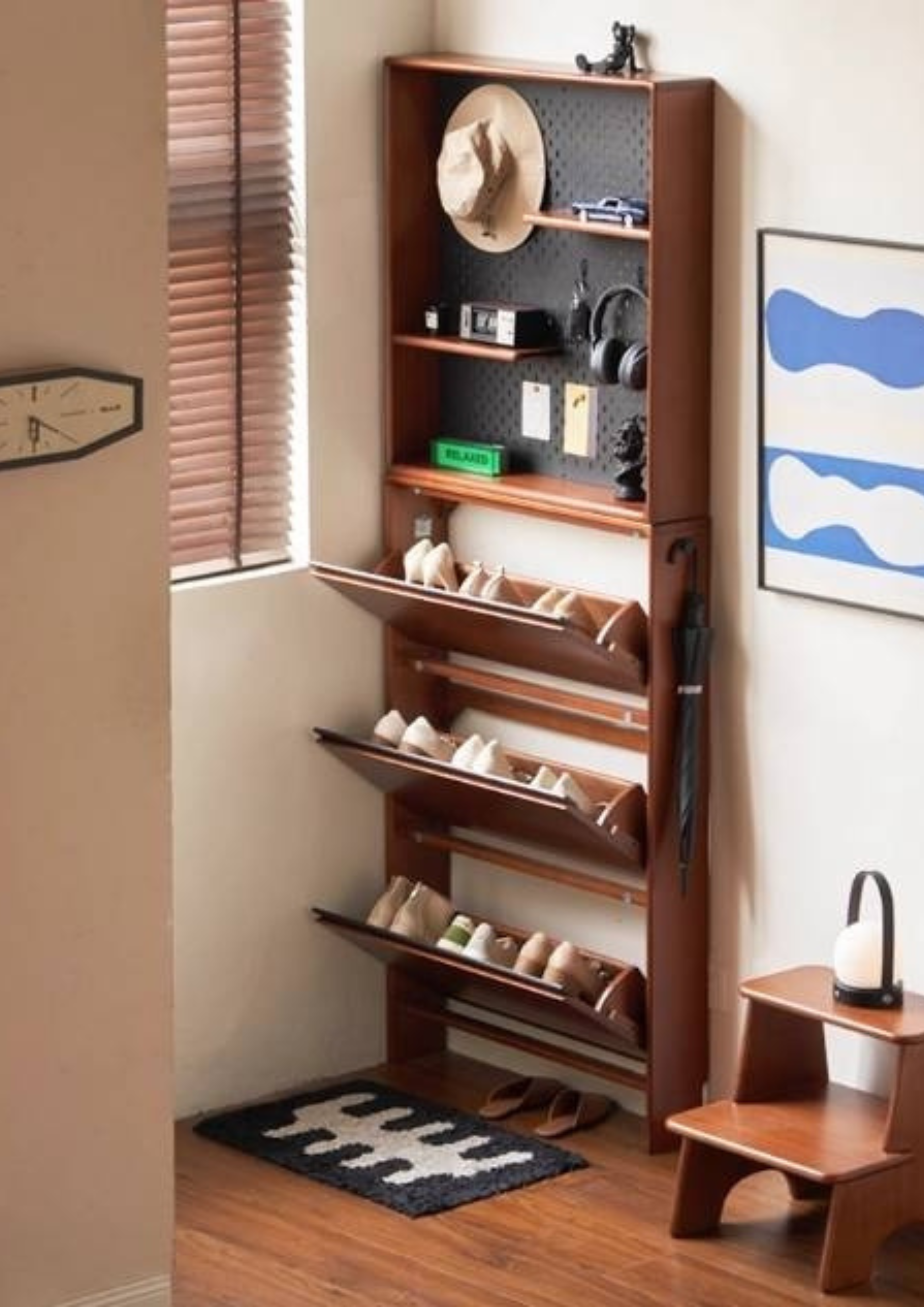 Poplar Solid Wood Ultra-Thin Shoe Cabinet