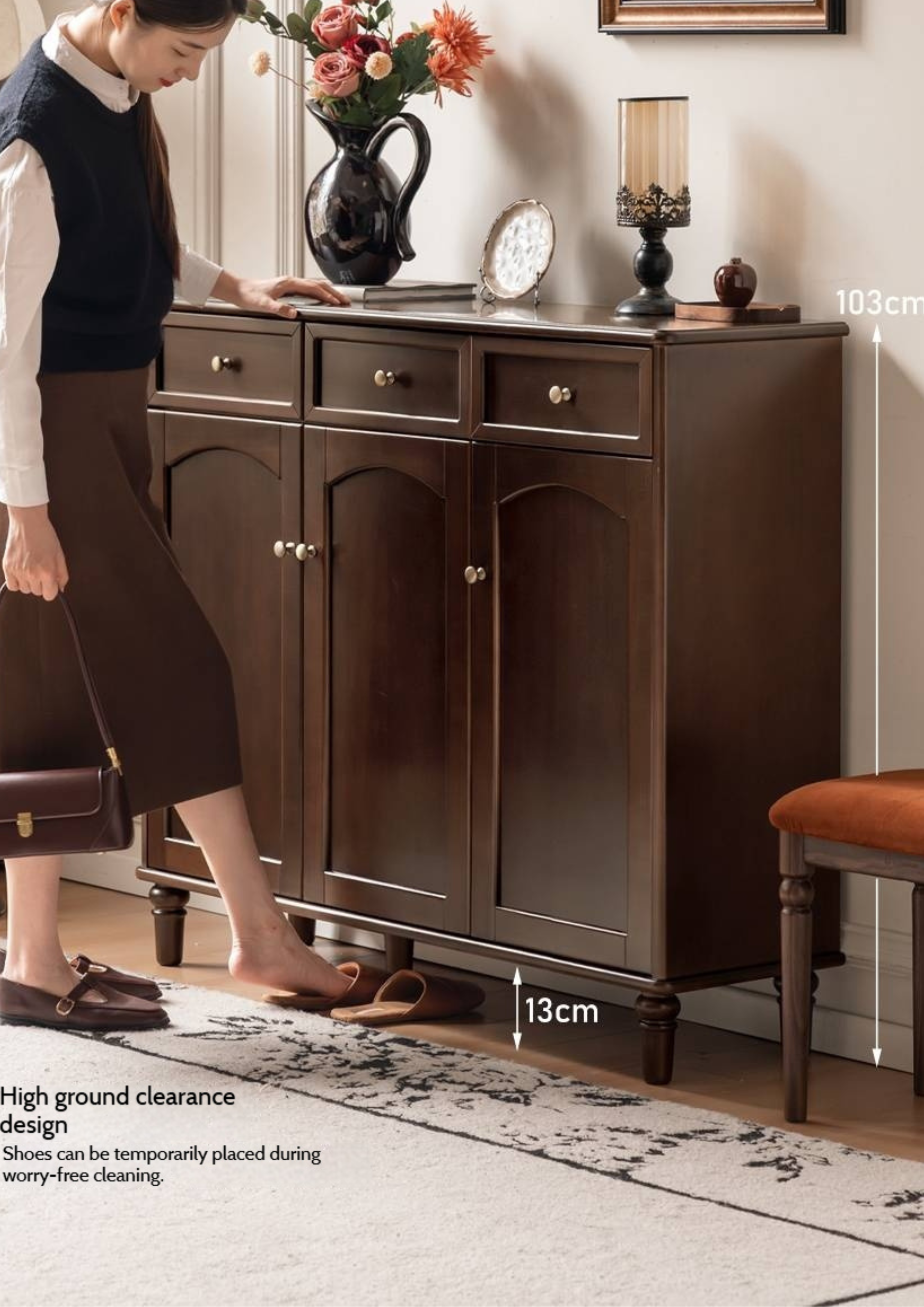 Poplar Solid Wood American Retro Shoe Cabinet