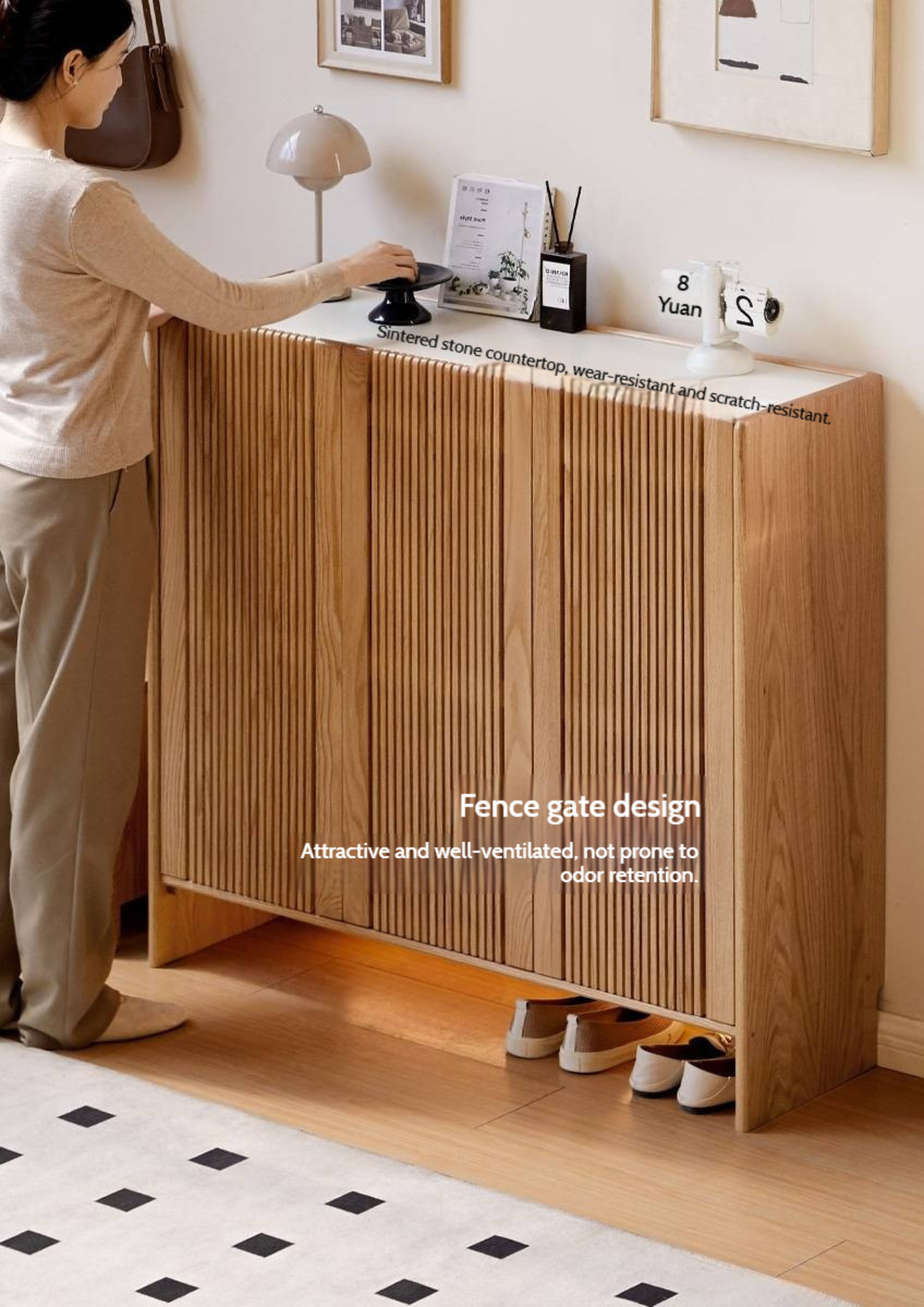 Oak Solid Wood Modern Simple Rock Plate Shoe Cabinet