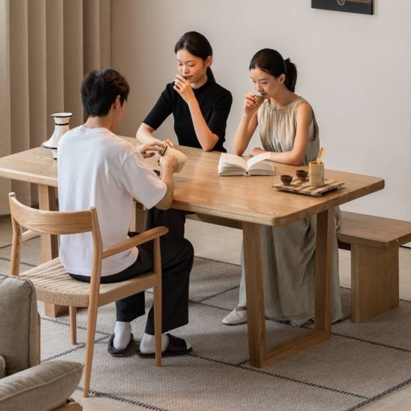 Ash, Oak, Elm Solid Wood Wabi Sabi Style Dining Table