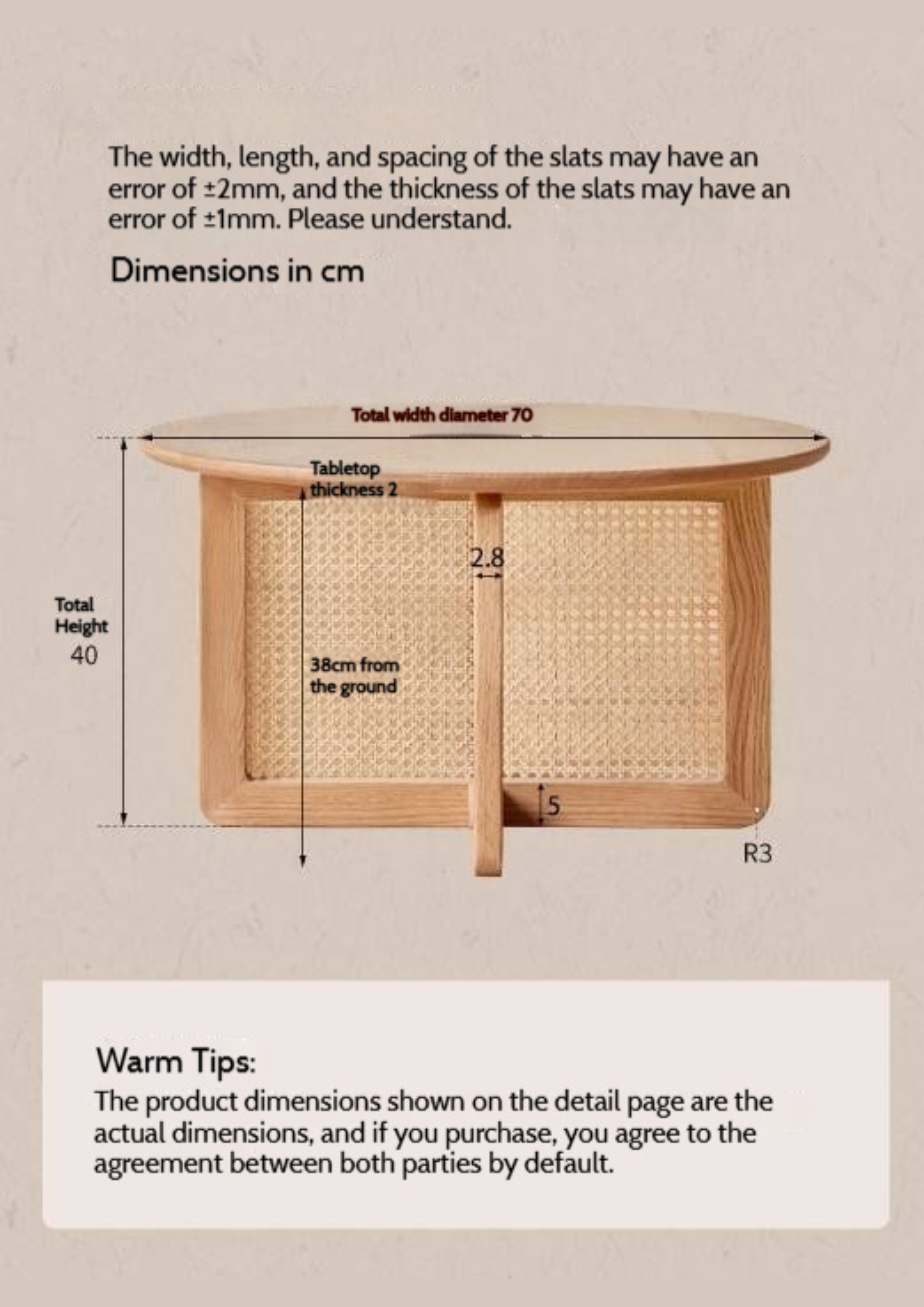 Oak Solid Wood Modern Rattan Coffee Table