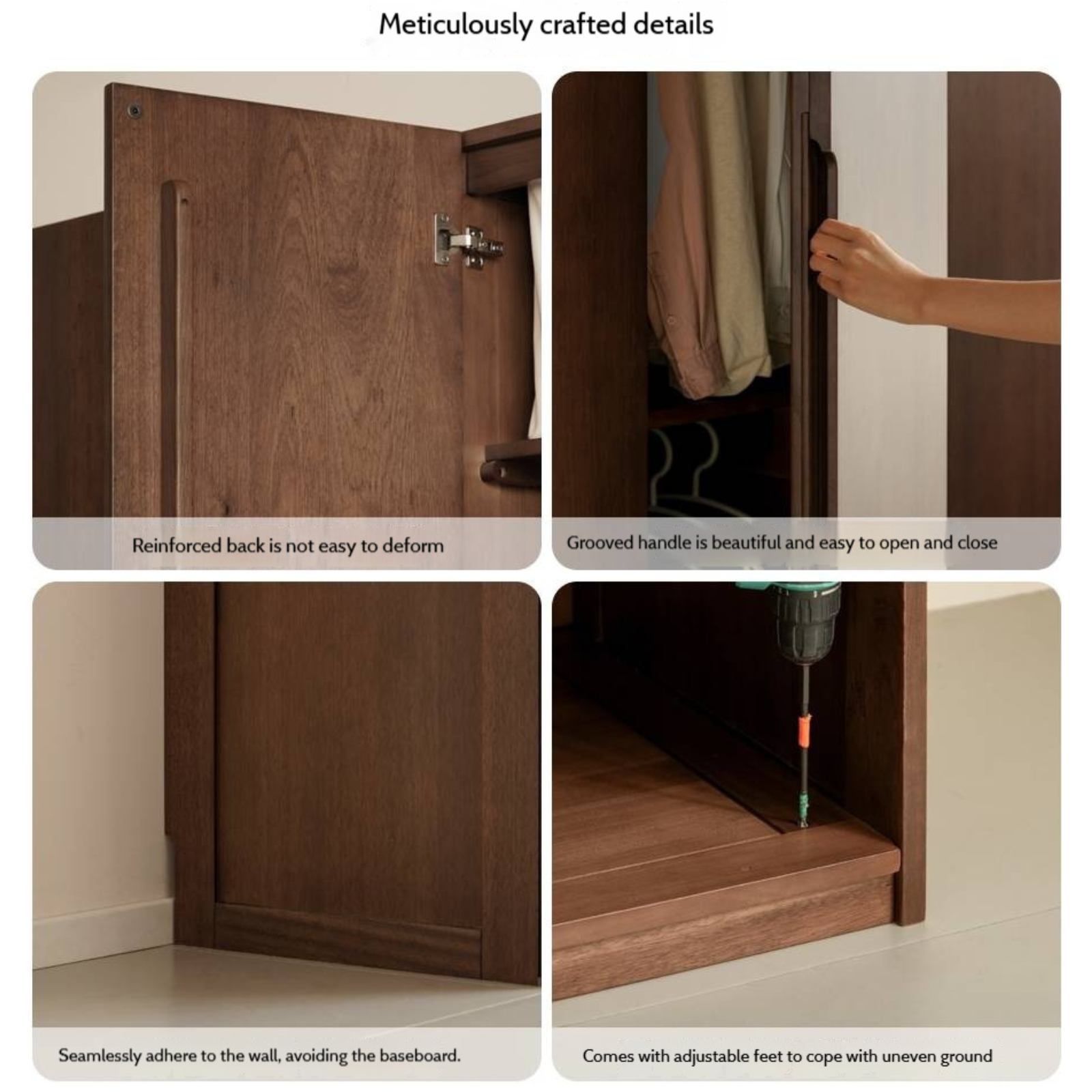 Sandalwood, Black Walnut Solid Wood Modern Double Door Wardrobe