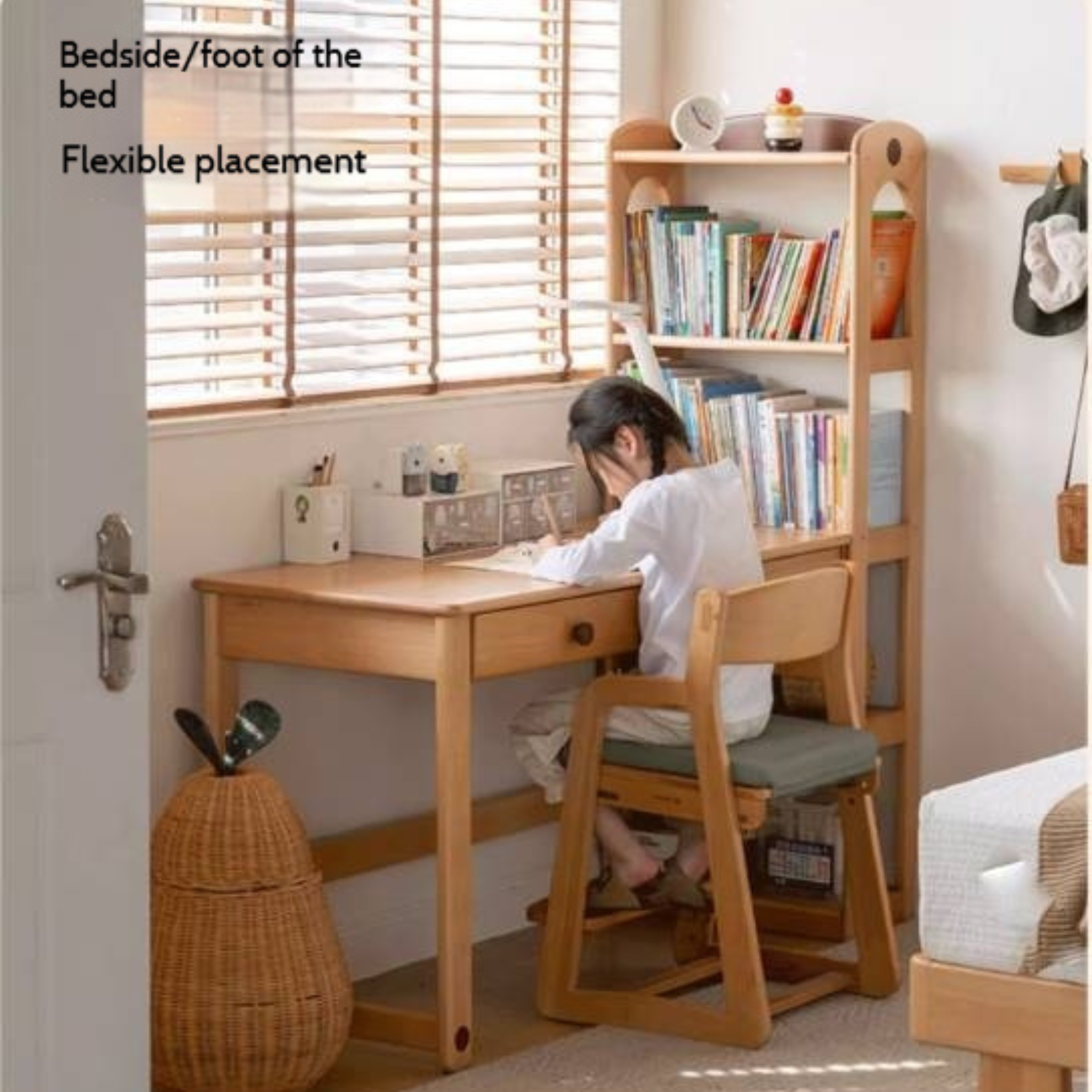 Beech Solid Wood Children's Desk and Bookshelf