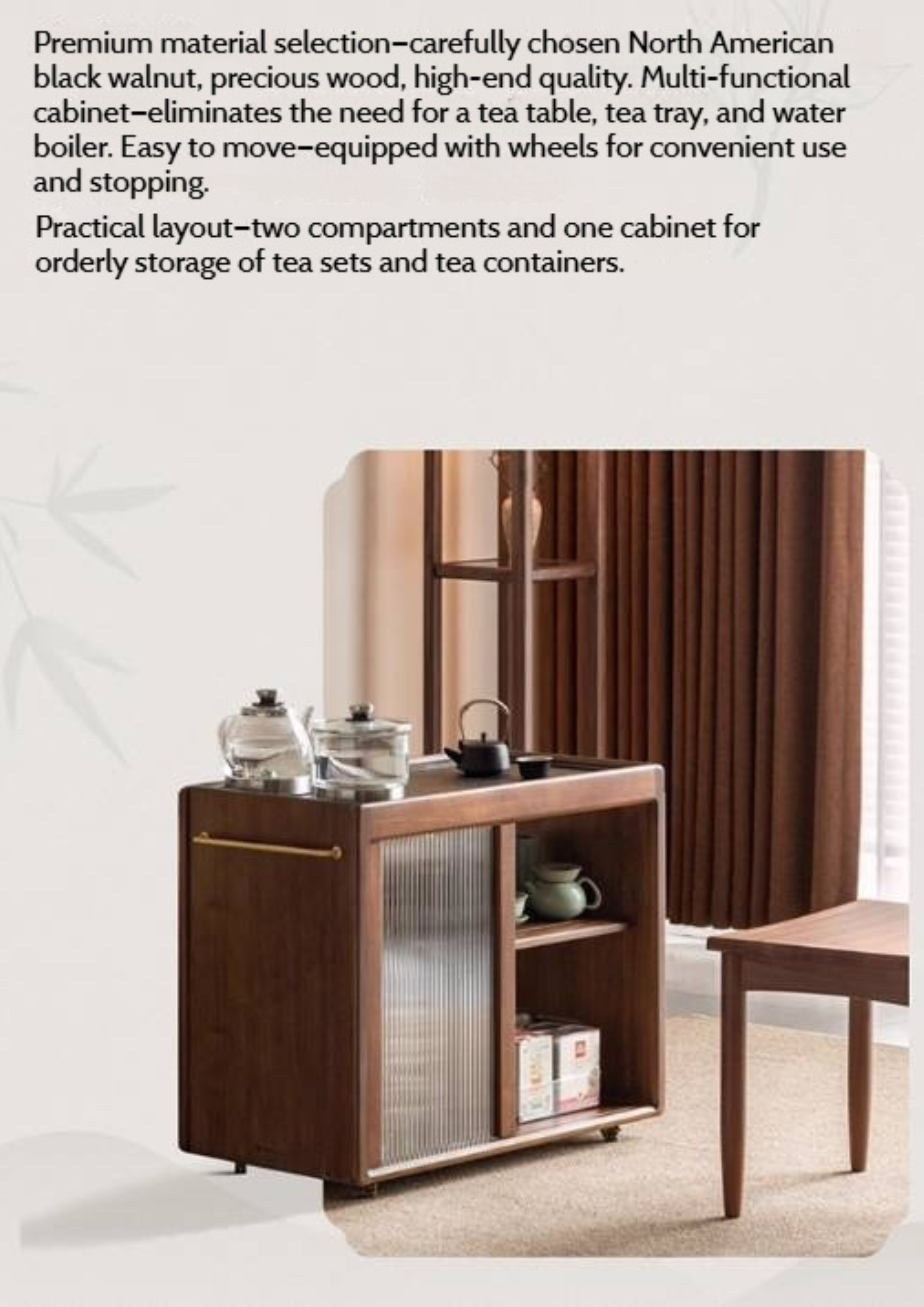Black Walnut Solid Wood Tea Bar Integrated Side Cabinet