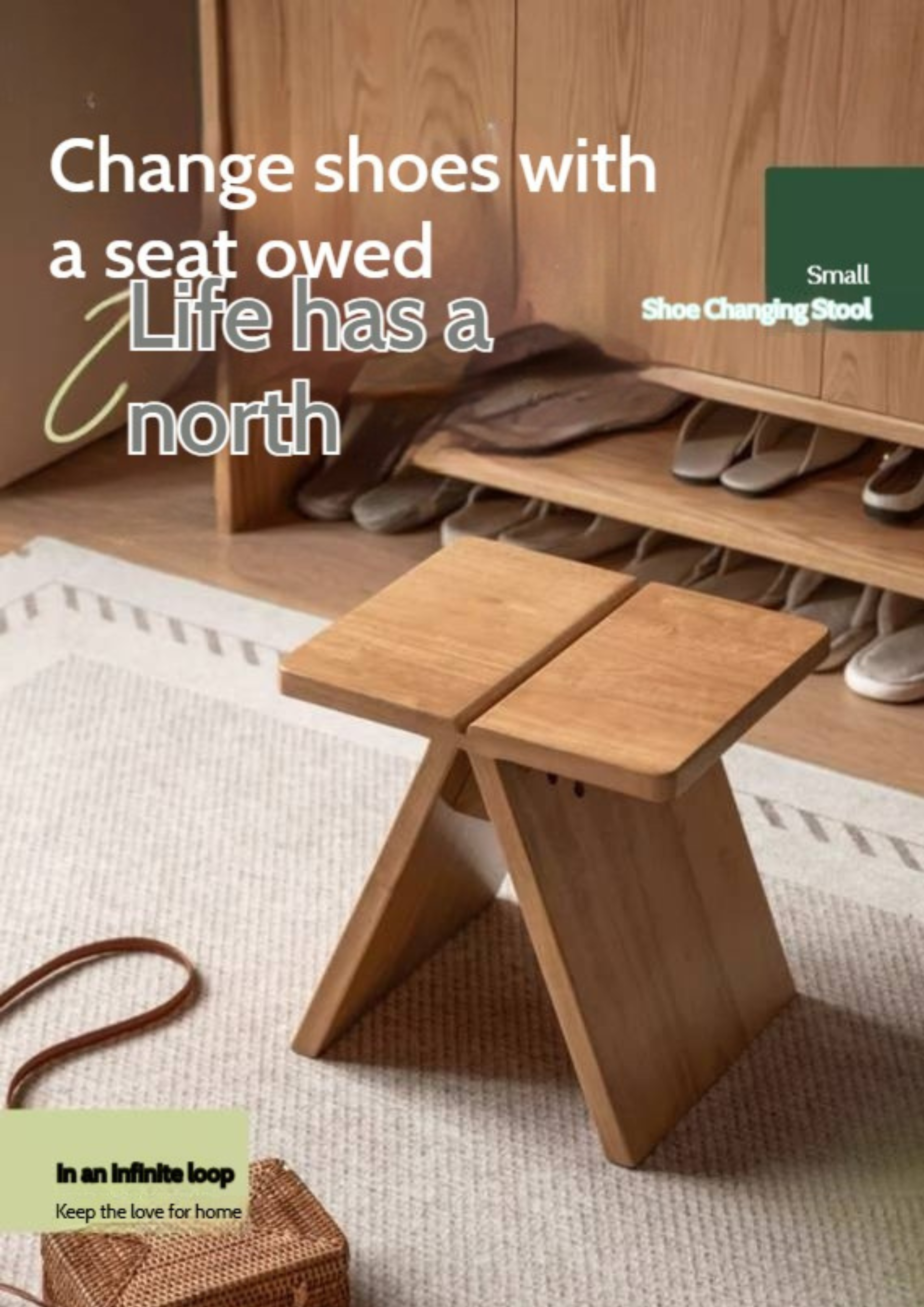 Solid Rubberwood Modern Minimalist Shoe Changing Stool