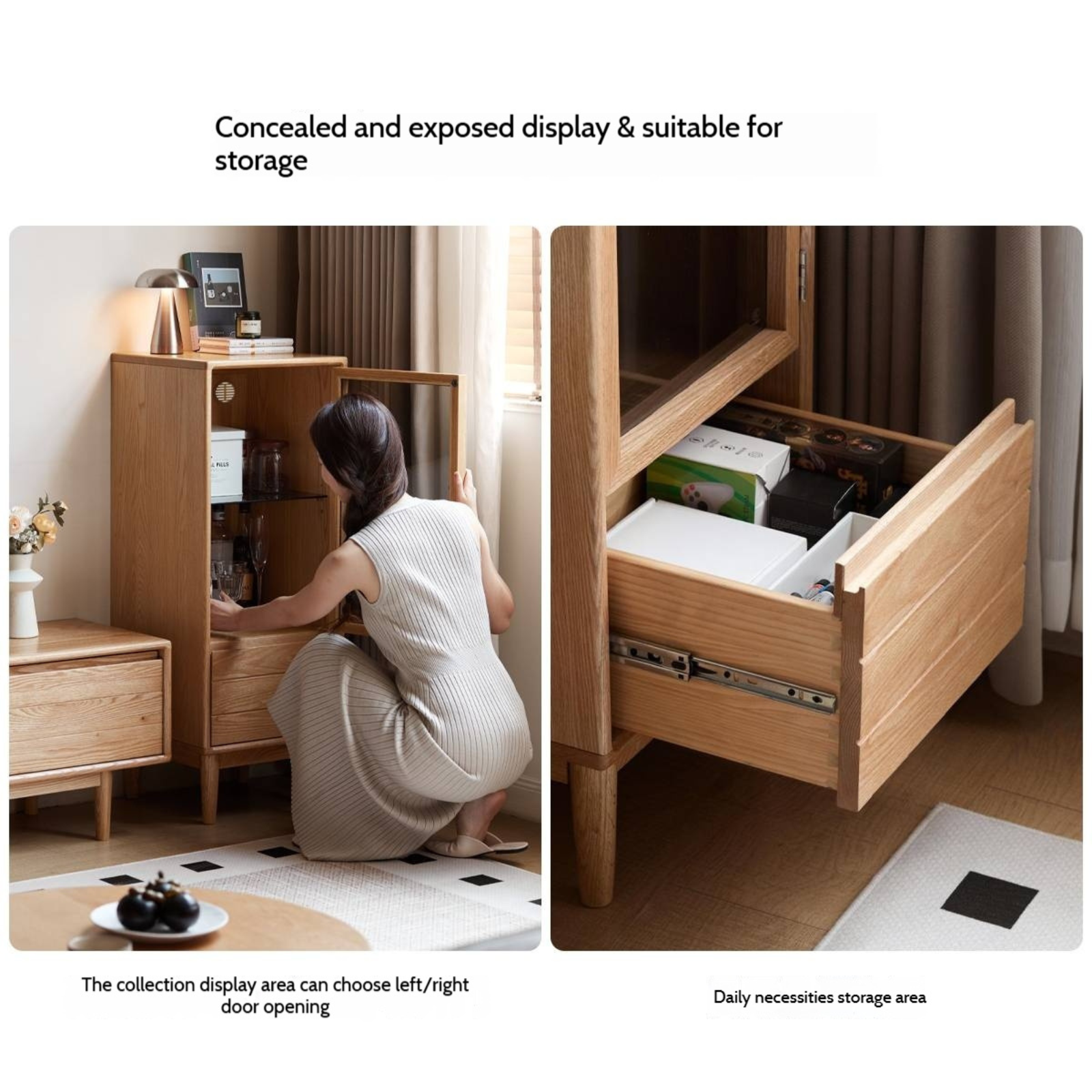 Oak Solid Wood Modern Simple Storage Side Cabinet.