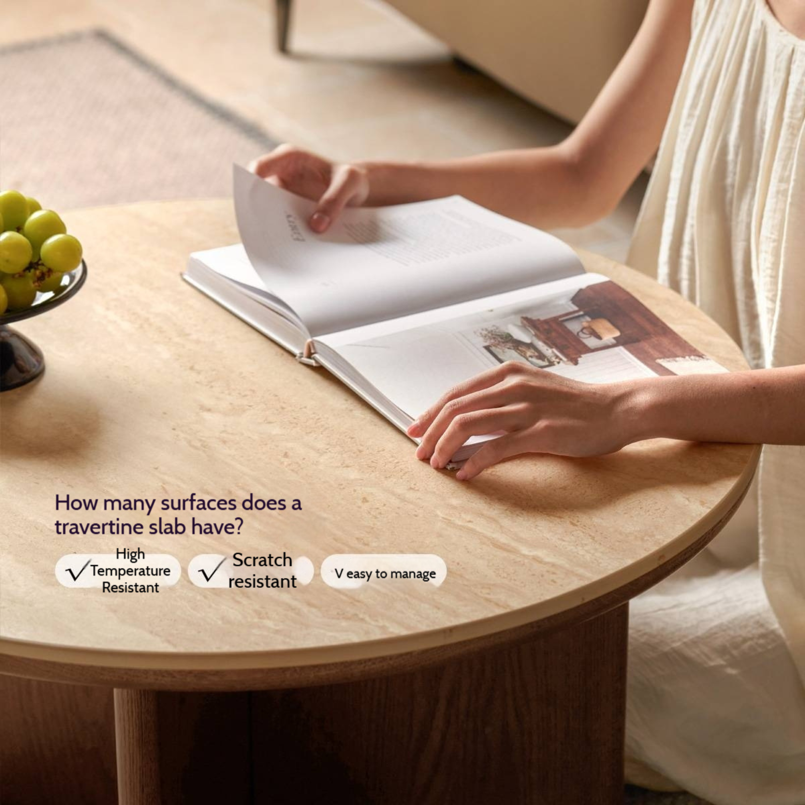 Oak Solid Wood Italian Light Luxury Style Slab Round Table