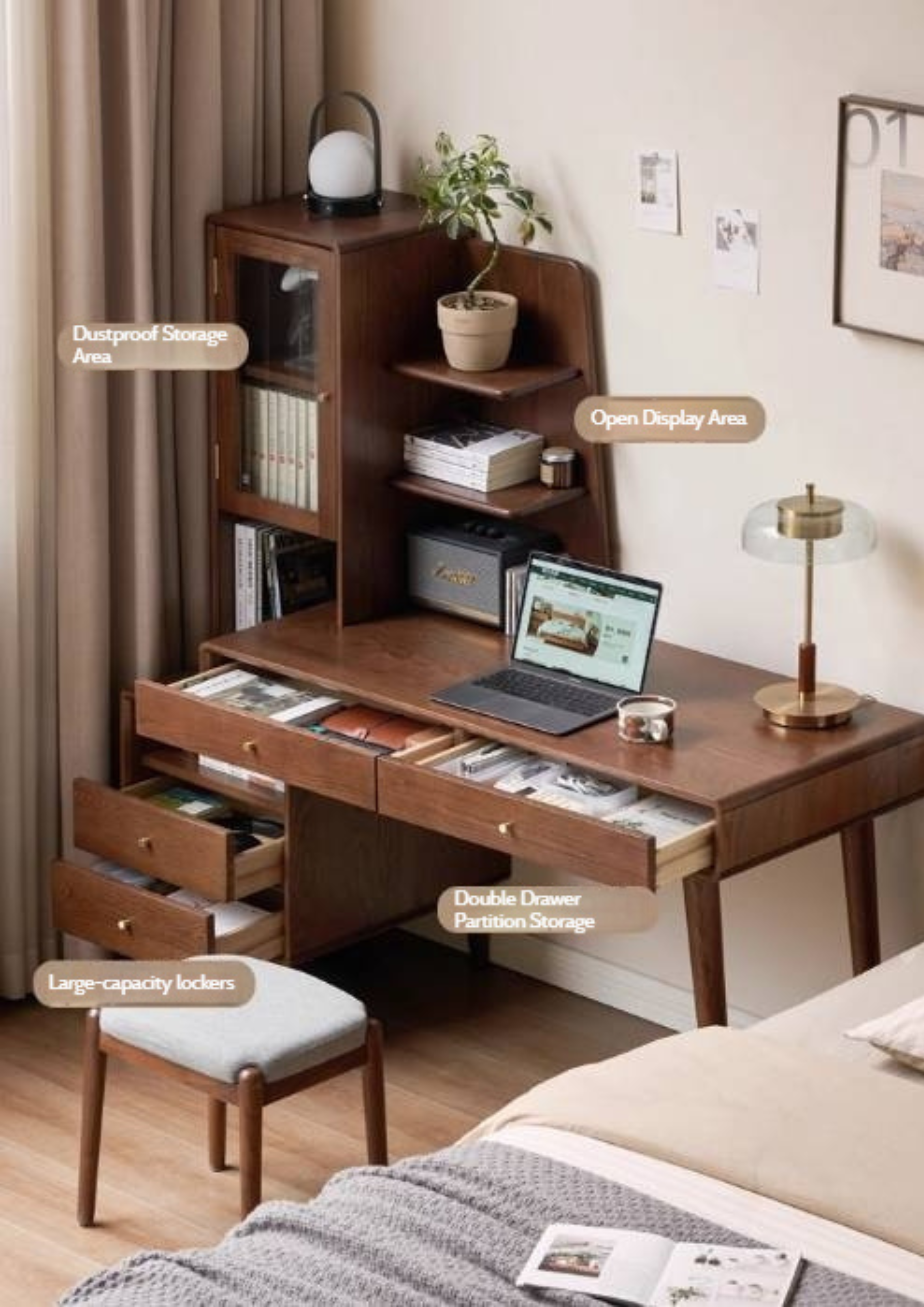 Oak Solid Wood Extendable Computer Desk