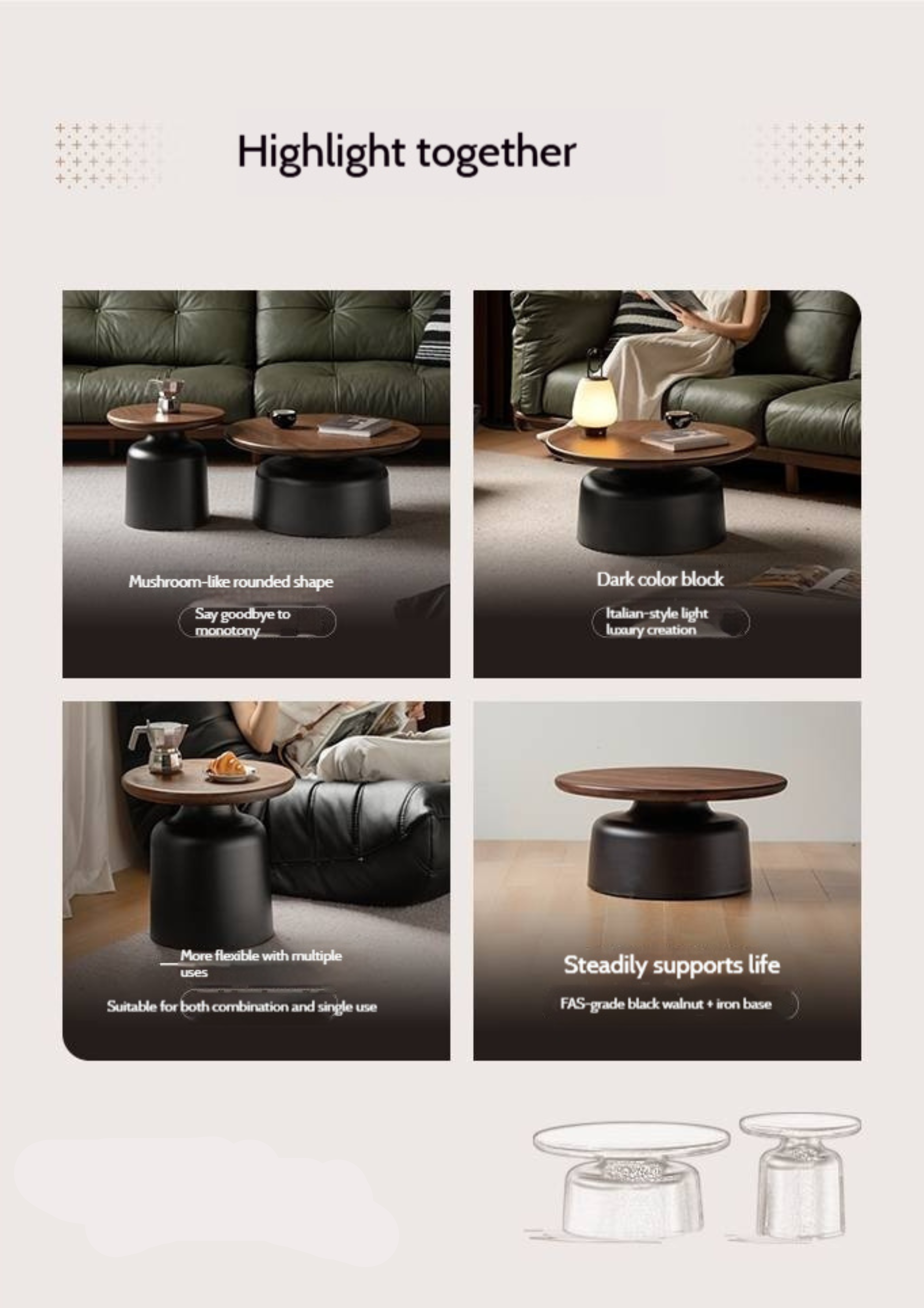 Black Walnut Solid Wood Italian Light Luxury Coffee Table